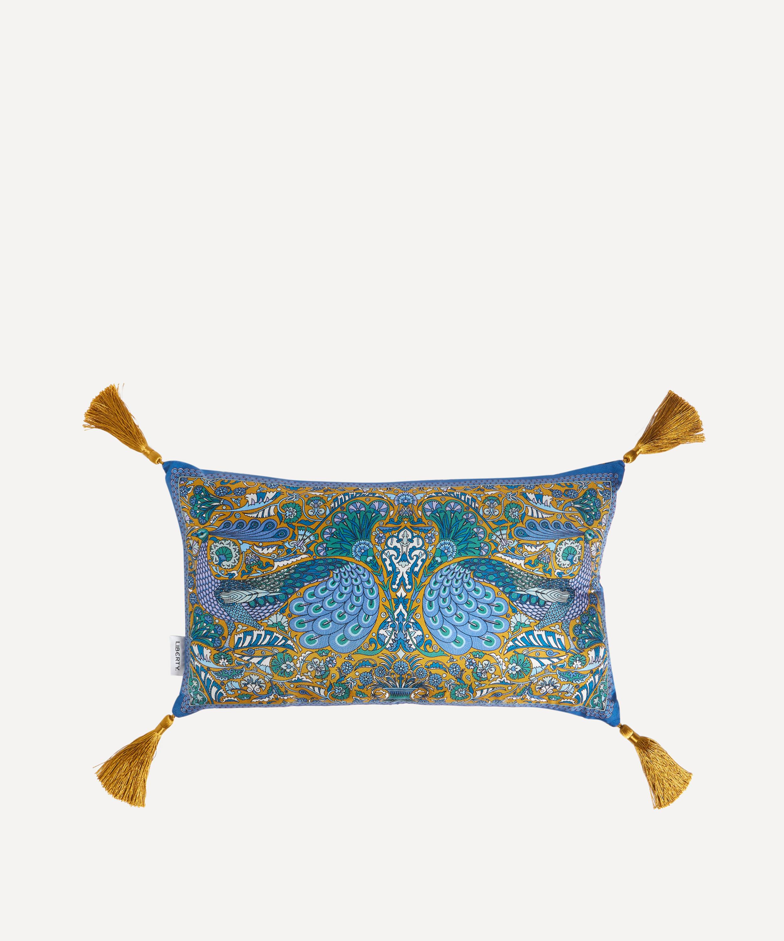 Liberty - Peacock Plaza Rectangular Silk Cushion image number 0