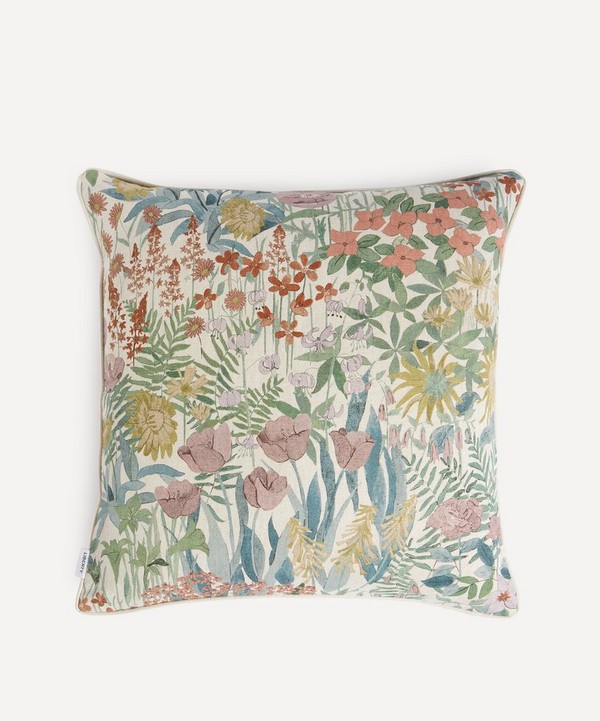 Liberty - Faria Flowers Square Linen Cushion in Lichen image number null