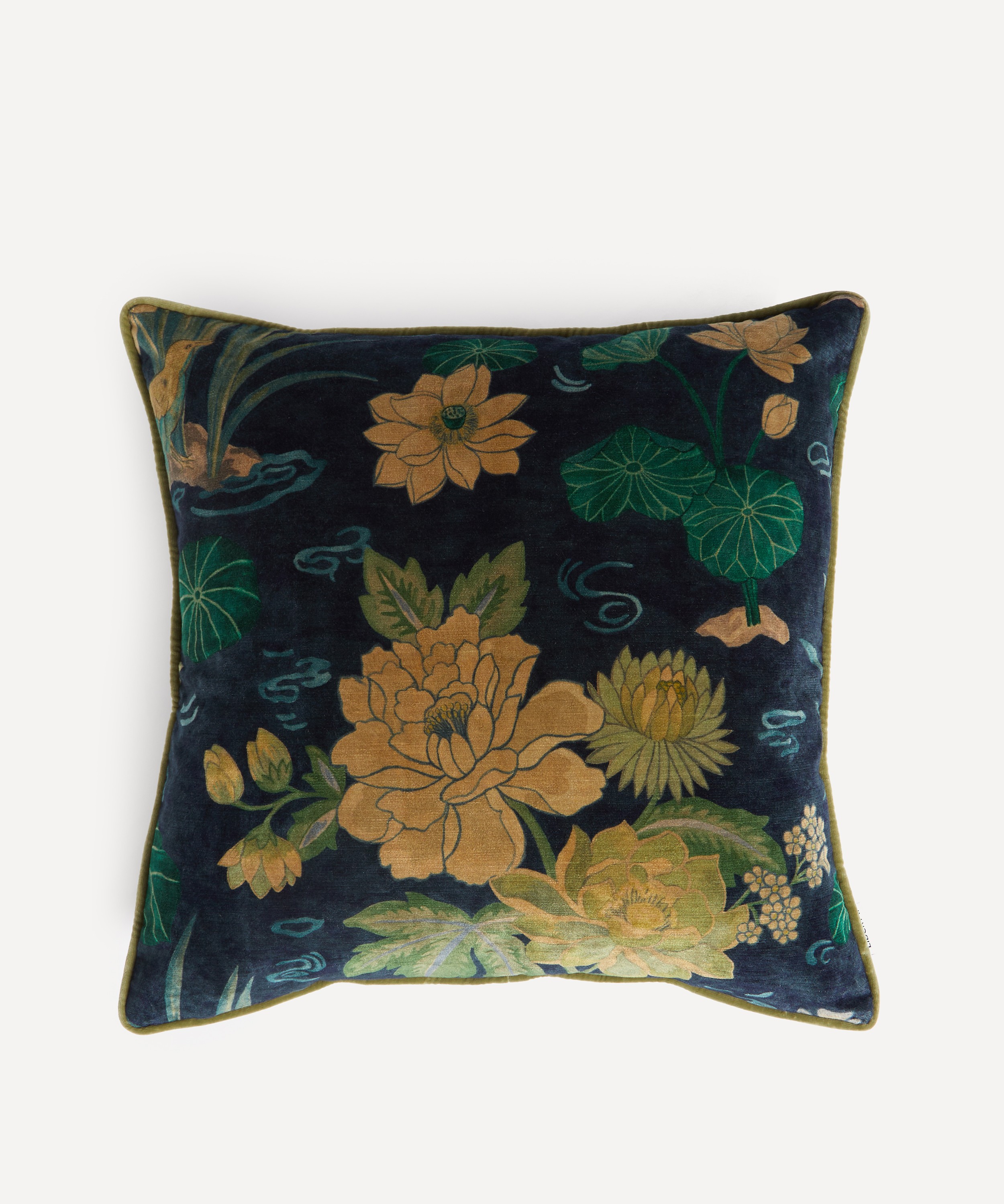 Liberty - Lotus Garden Velvet Square Cushion in Jade image number 1