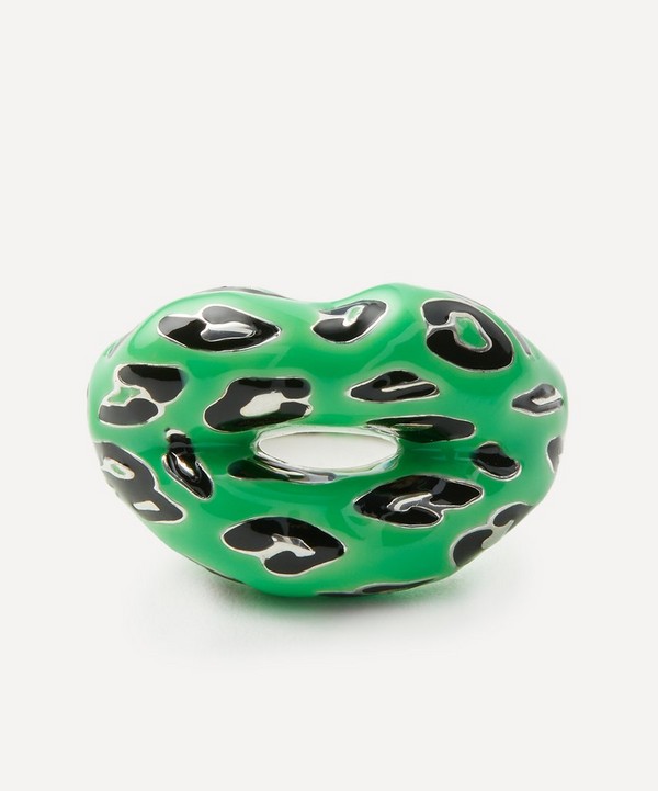 Solange Azagury-Partridge - Neon Green Leopard Hotlips Ring image number null