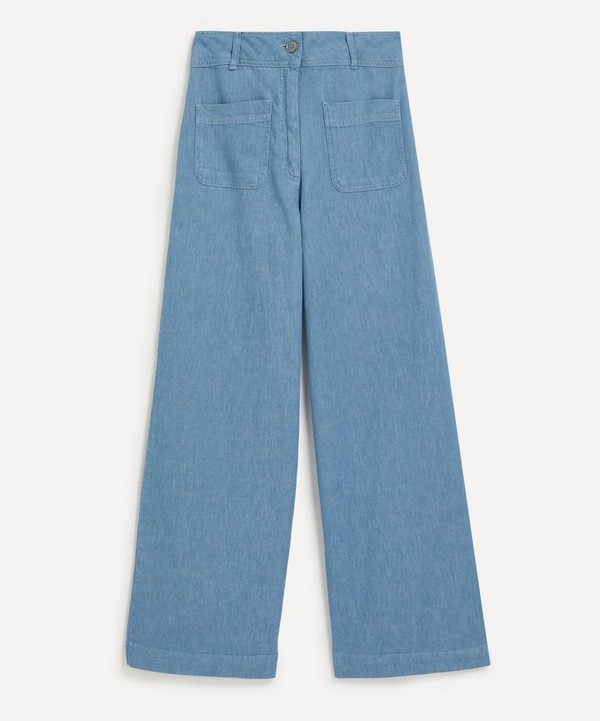 Sessùn - Manhatti Cotton-Linen Chambray Twill Flared Trousers image number null
