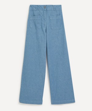 Sessùn - Manhatti Cotton-Linen Chambray Twill Flared Trousers image number 0