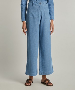 Sessùn - Manhatti Cotton-Linen Chambray Twill Flared Trousers image number 2