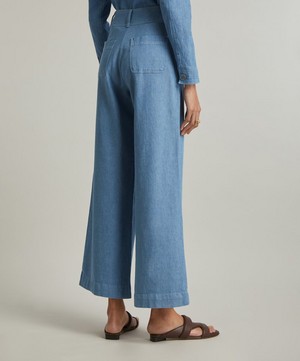 Sessùn - Manhatti Cotton-Linen Chambray Twill Flared Trousers image number 3