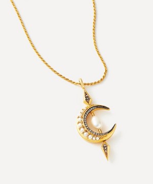Missoma - 18ct Gold-Plated Vermeil Silver Harris Reed Crescent Moon Pearl Pendant Necklace image number 2