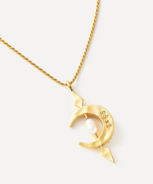 Missoma - 18ct Gold-Plated Vermeil Silver Harris Reed Crescent Moon Pearl Pendant Necklace image number 3