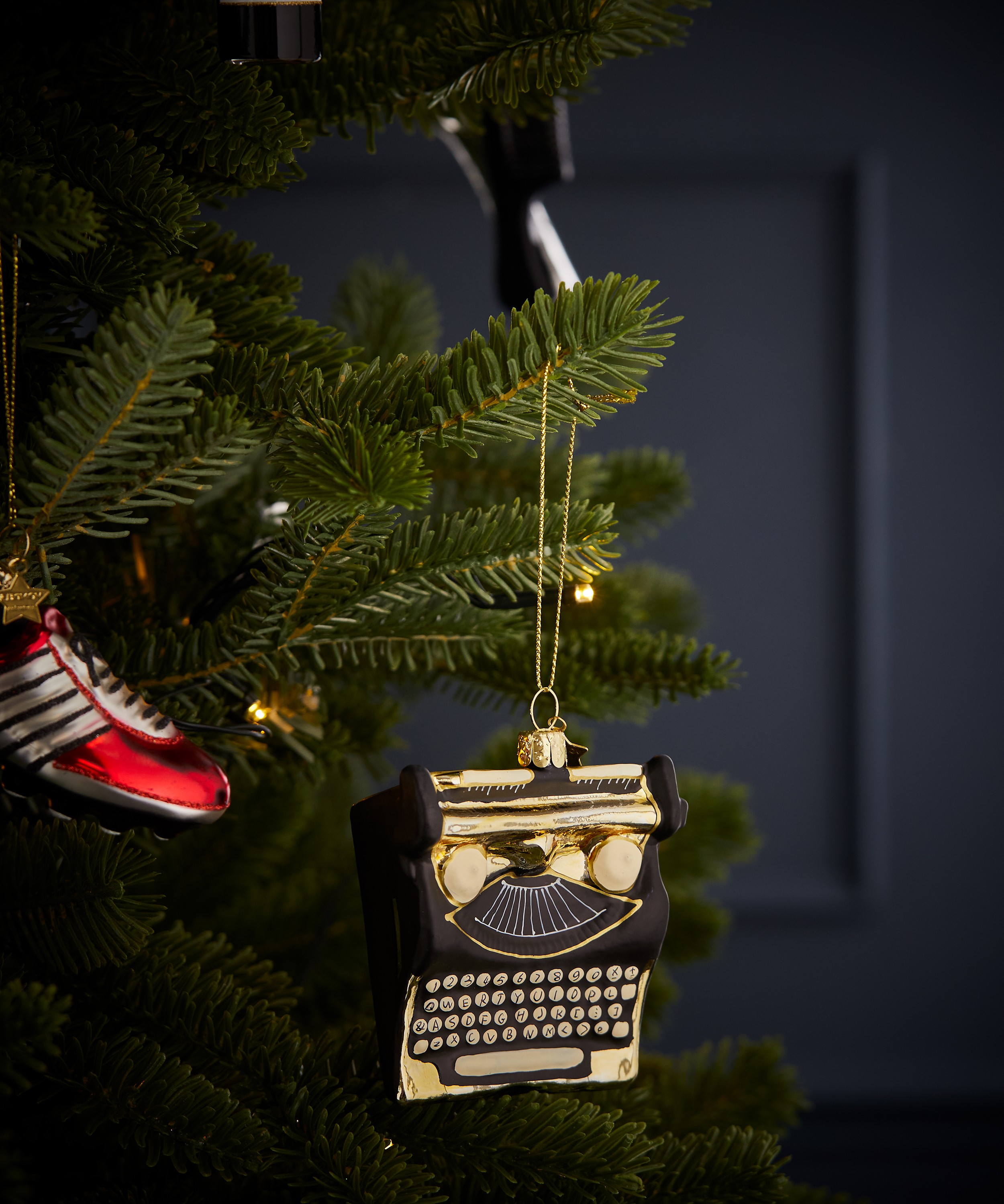 Christmas - Typewriter Glass Tree Ornament image number 1