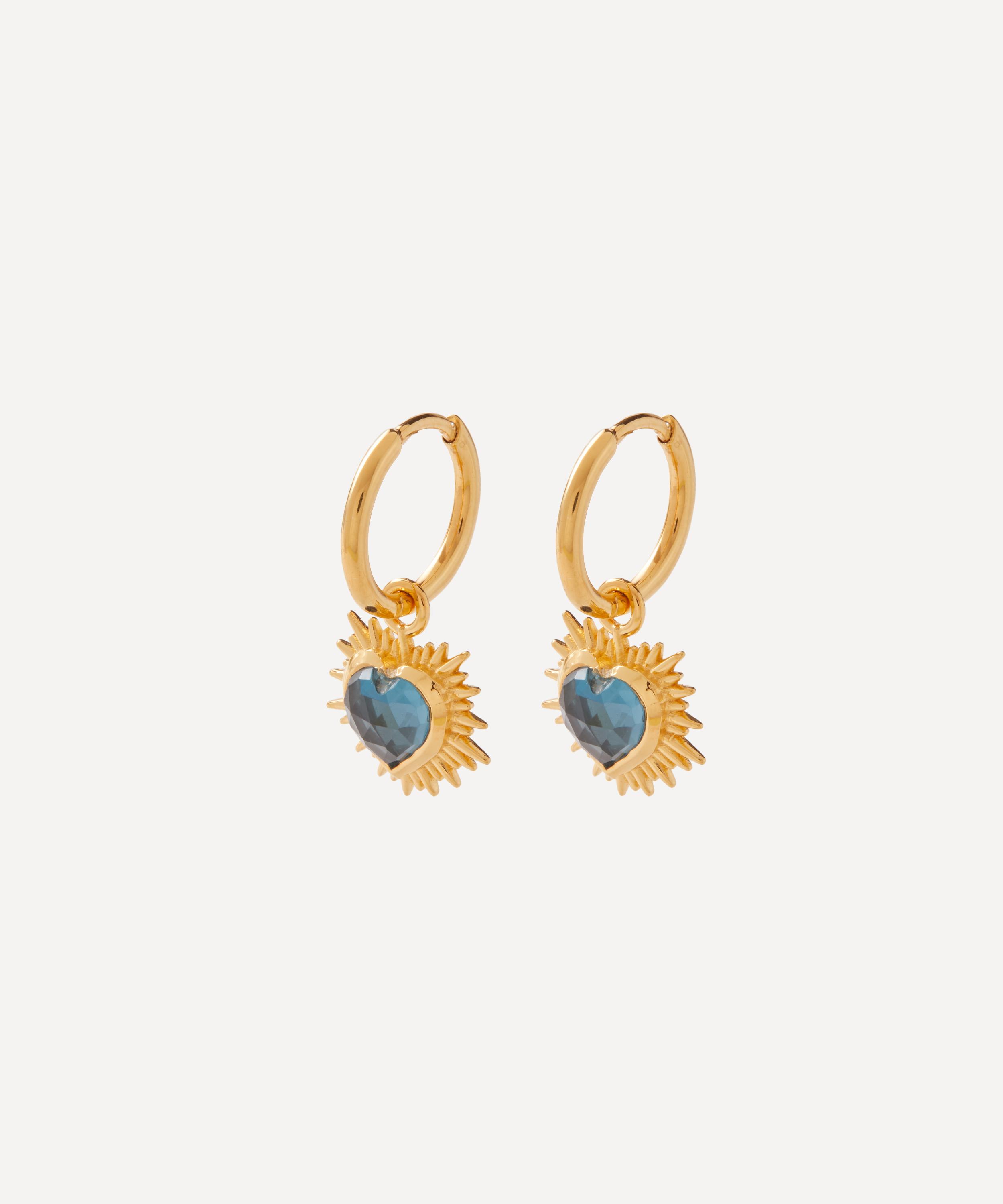 Rachel Jackson - 22ct Gold-Plated Electric Love Blue Topaz Heart Hoop Earrings