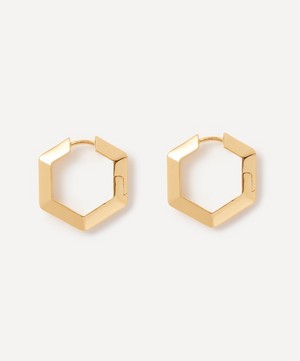 Rachel Jackson - 22ct Gold-Plated Large Bevelled Hexagon Hoop Earrings image number 0