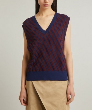 Loewe - Two-Tone Jacquard Cotton Knit Vest image number 2