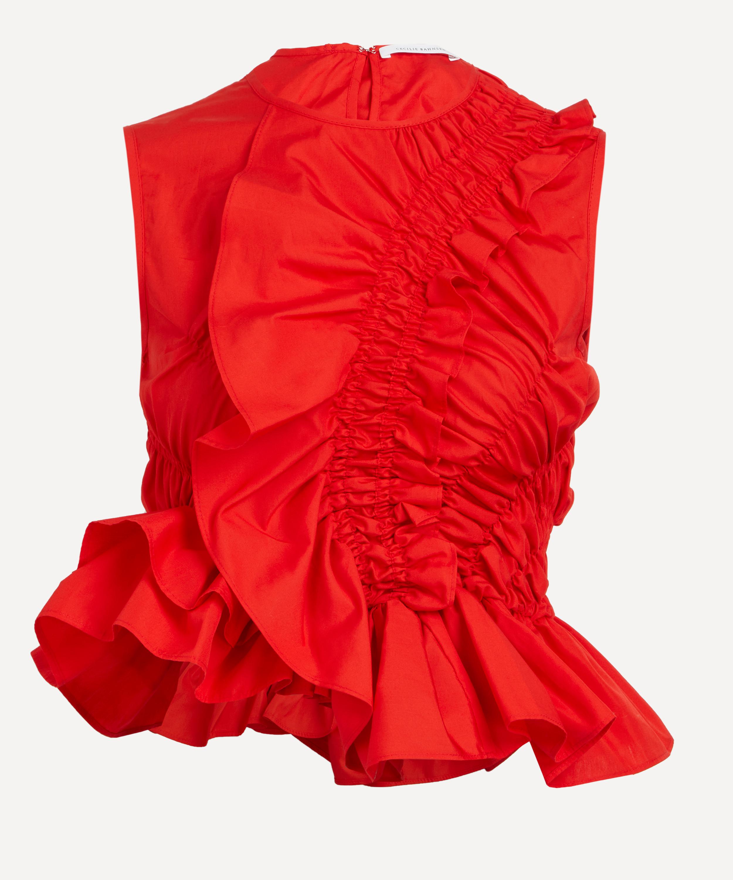 Cecilie Bahnsen - Geo Cotton Ruffled Sleeveless Top