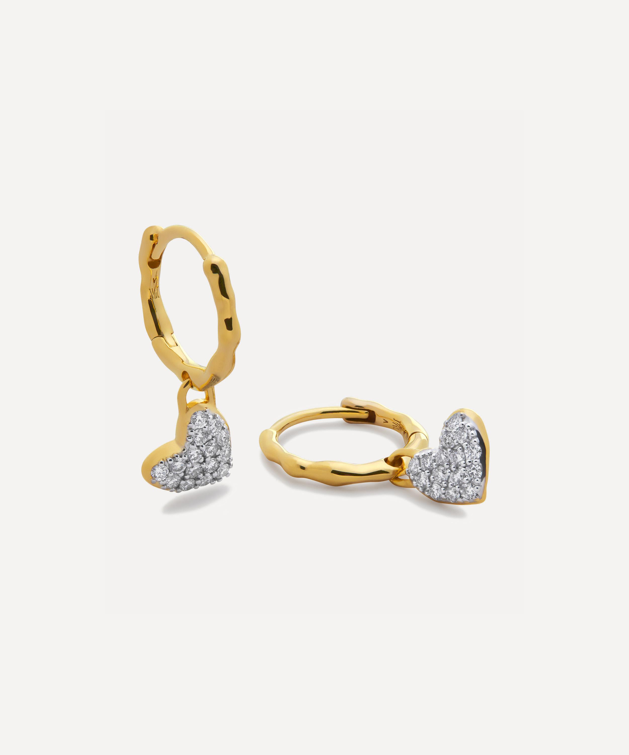 Monica Vinader - 18ct Gold-Plated Vermeil Silver Diamond Heart Huggie Hoop Earrings image number 0