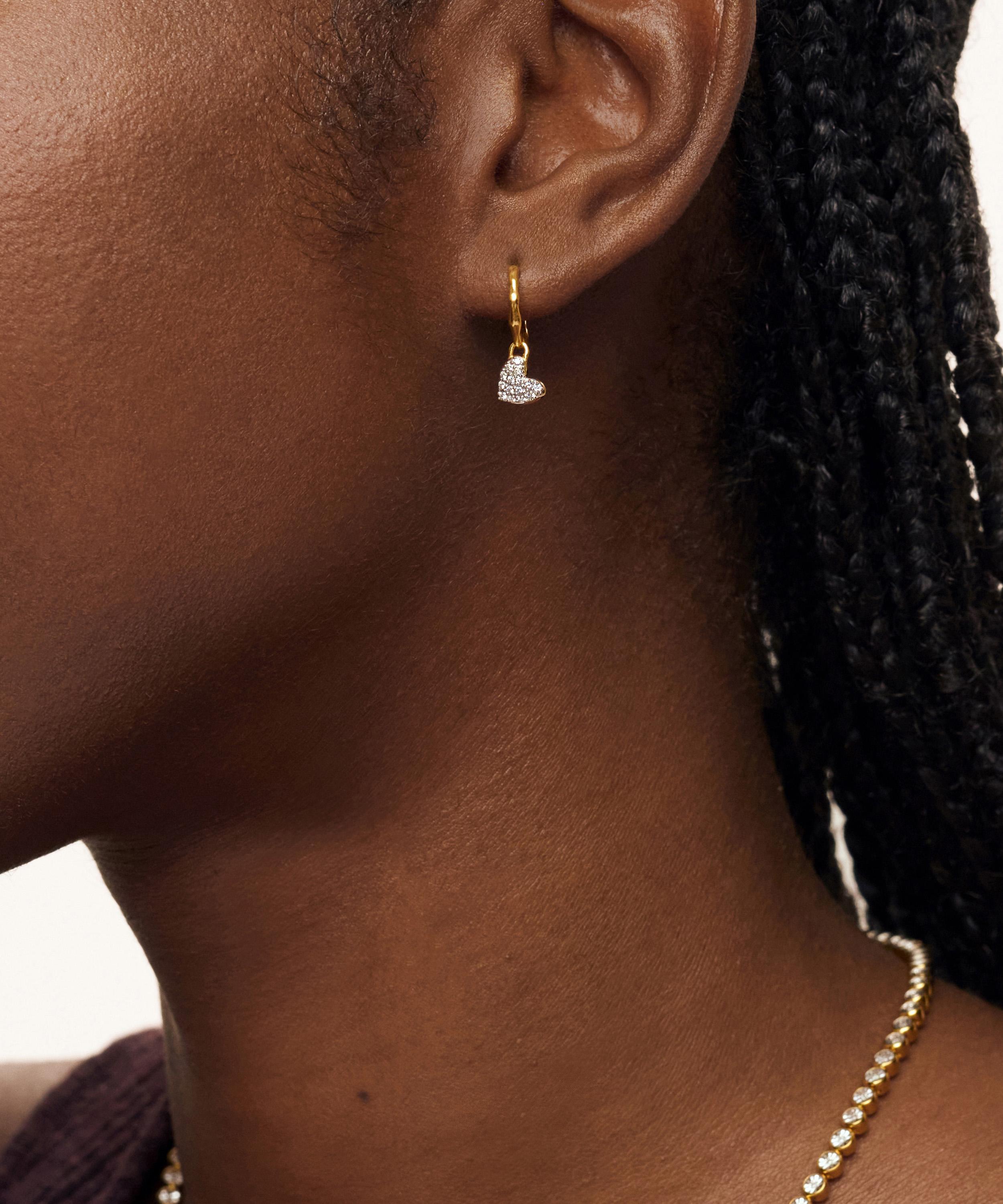 Monica Vinader - 18ct Gold-Plated Vermeil Silver Diamond Heart Huggie Hoop Earrings image number 1