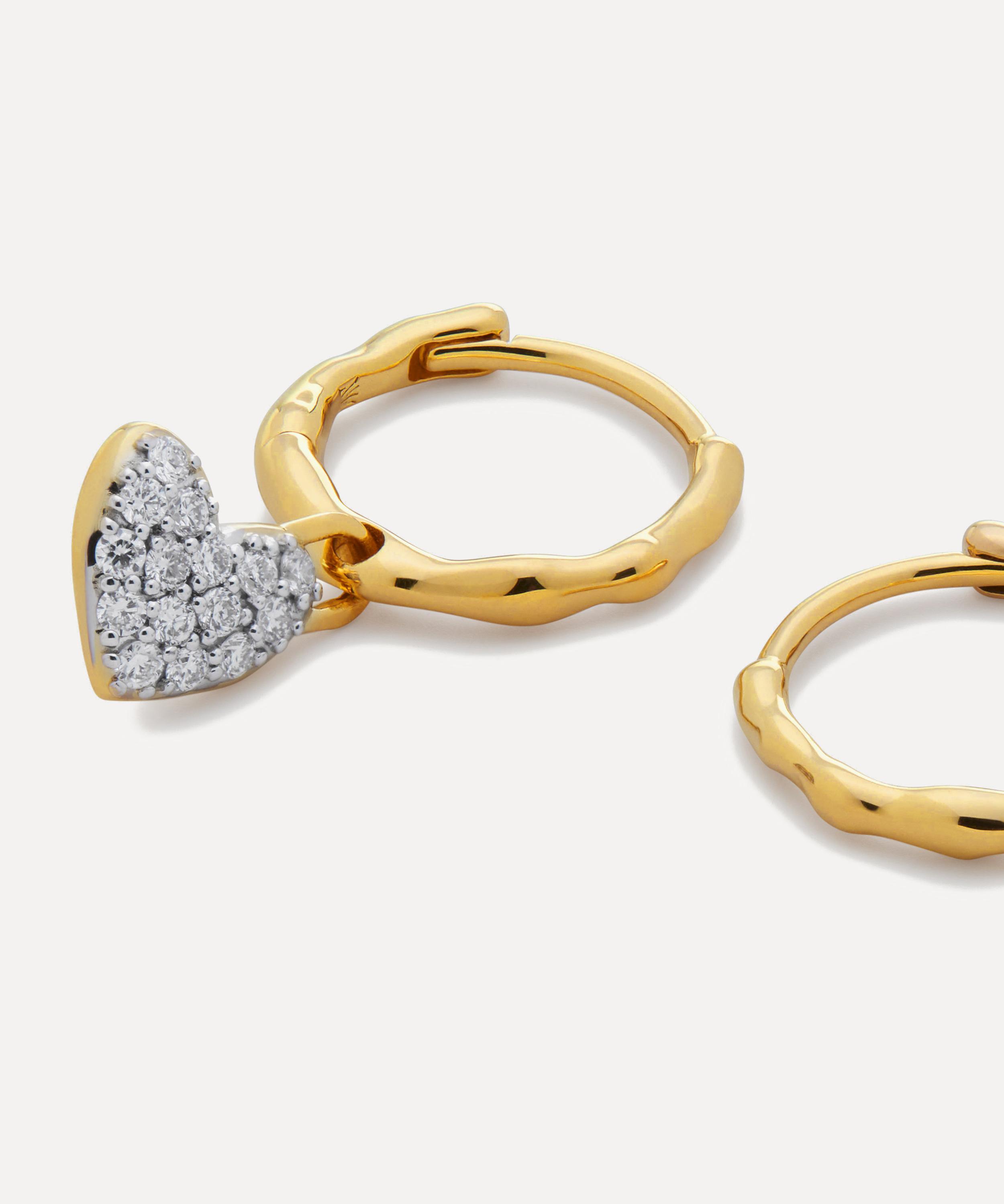 Monica Vinader - 18ct Gold-Plated Vermeil Silver Diamond Heart Huggie Hoop Earrings image number 2