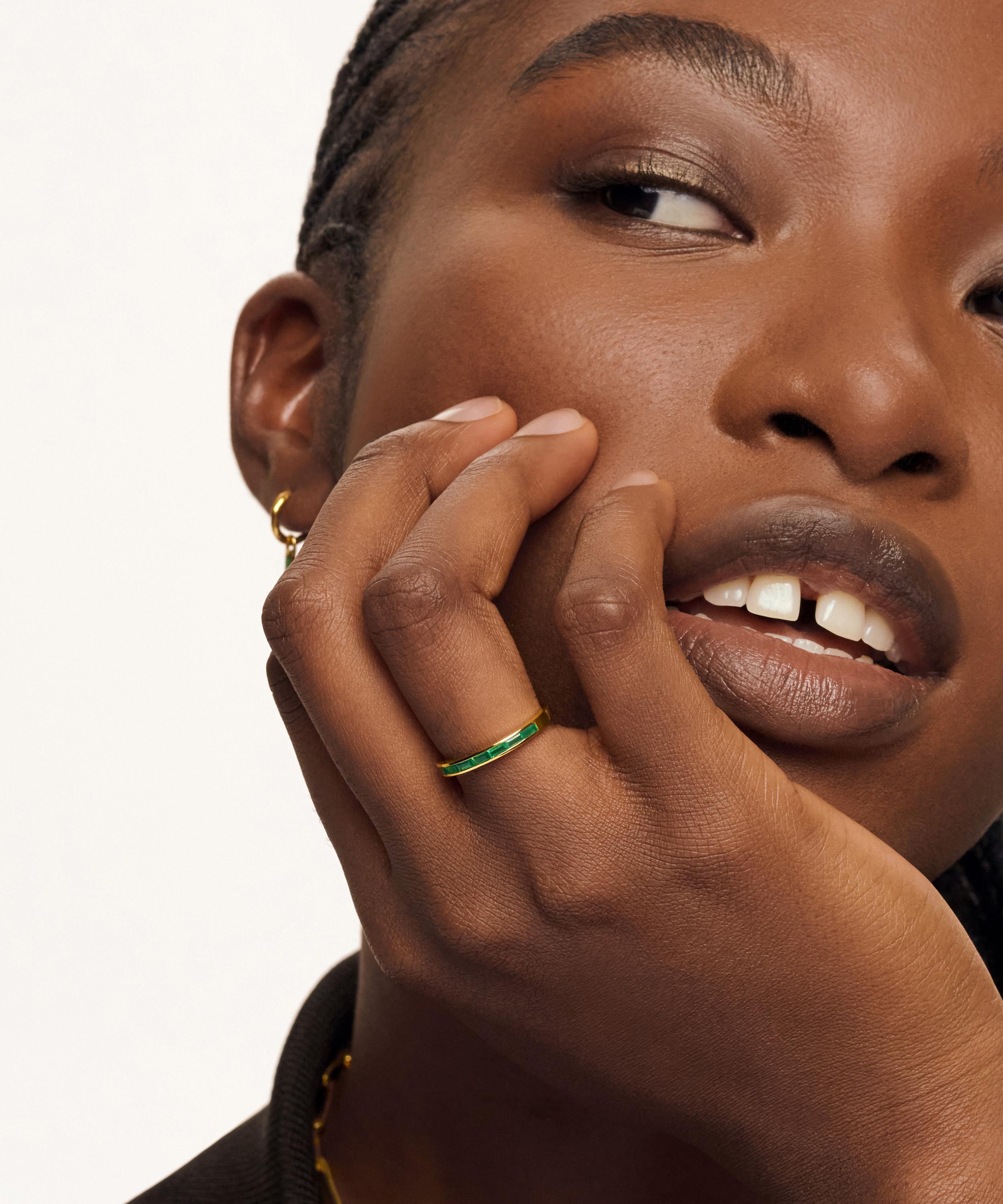 Monica Vinader - 18ct Gold-Plated Vermeil Silver Mini Baguette Green Onyx Ring image number 1