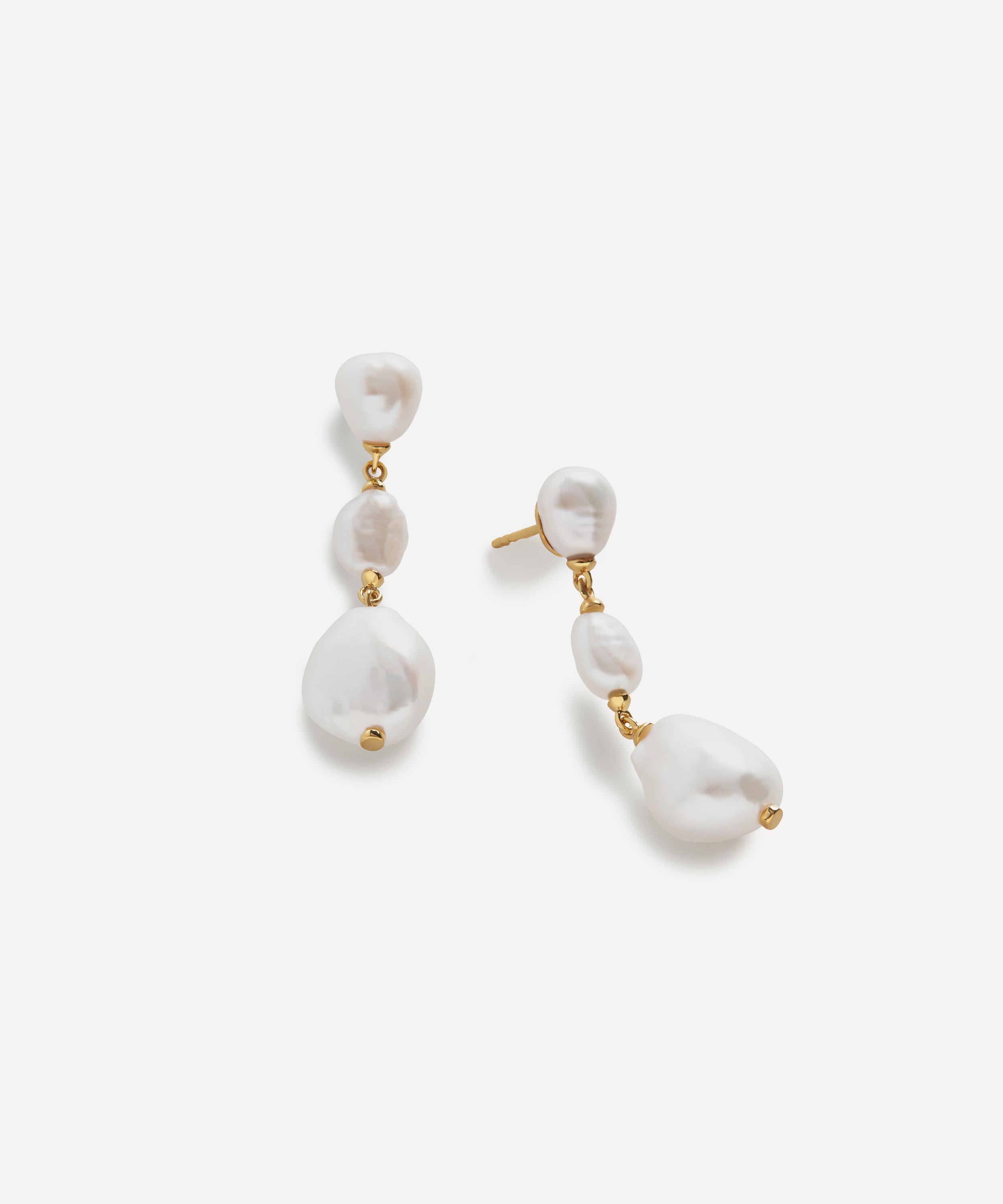 Monica Vinader - 18ct Gold-Plated Vermeil Silver Nura Triple Pearl Drop Earrings image number 0