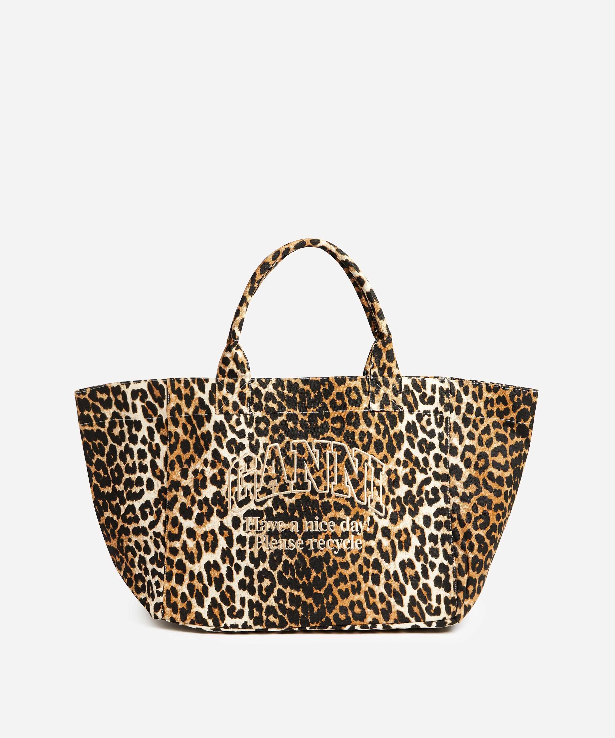 Ganni - Leopard Oversized Canvas Tote Bag image number 0