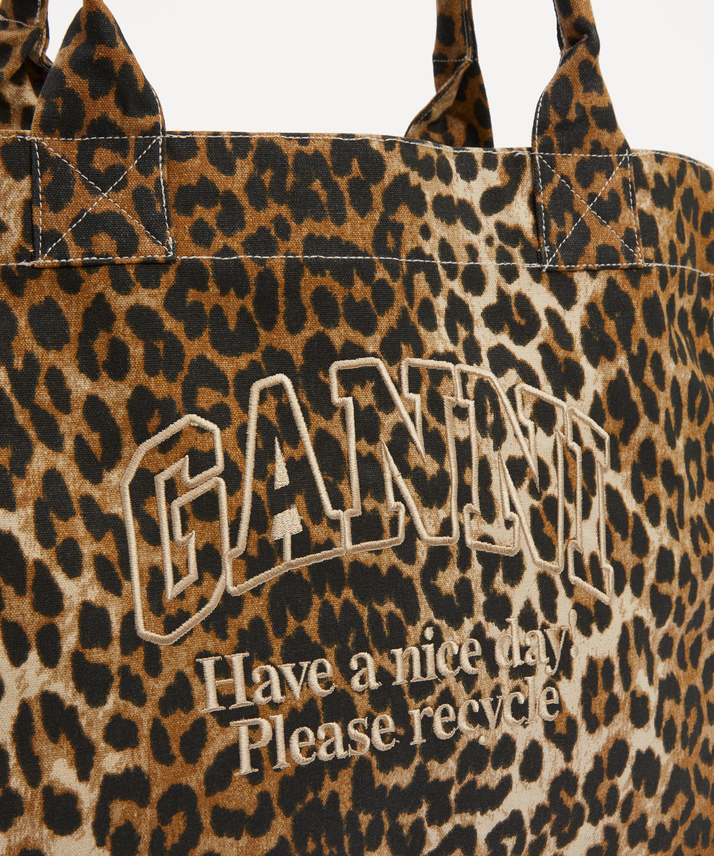 Ganni - Leopard Oversized Canvas Tote Bag image number 4
