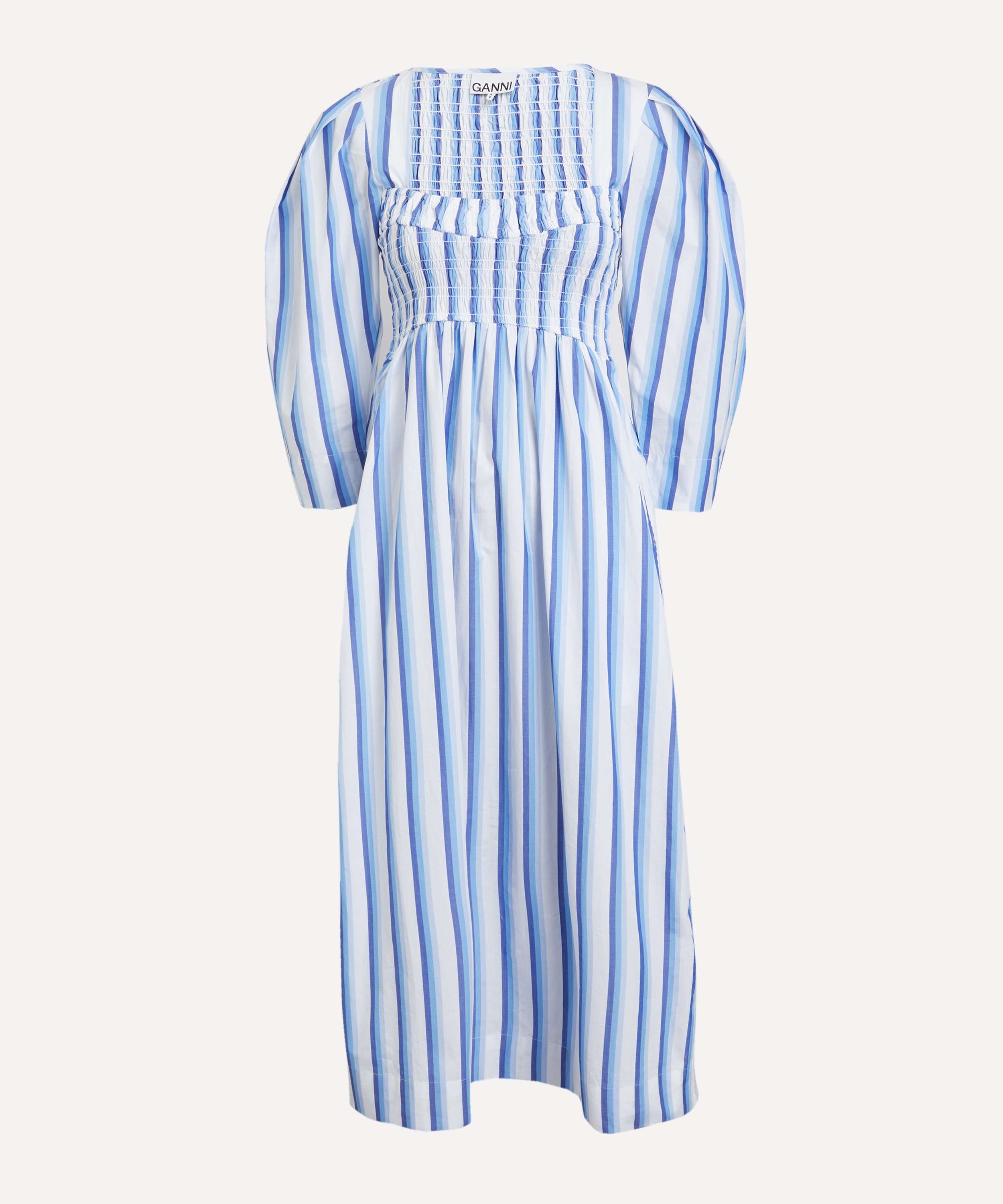 Ganni - Striped Cotton Smock Long Dress