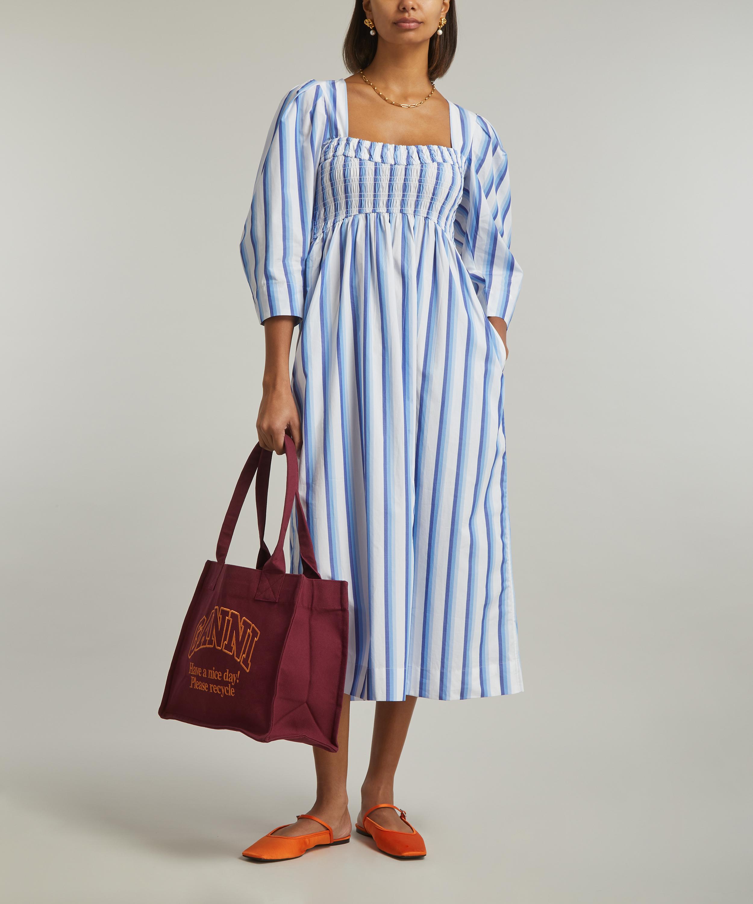 Ganni - Striped Cotton Smock Long Dress image number 1