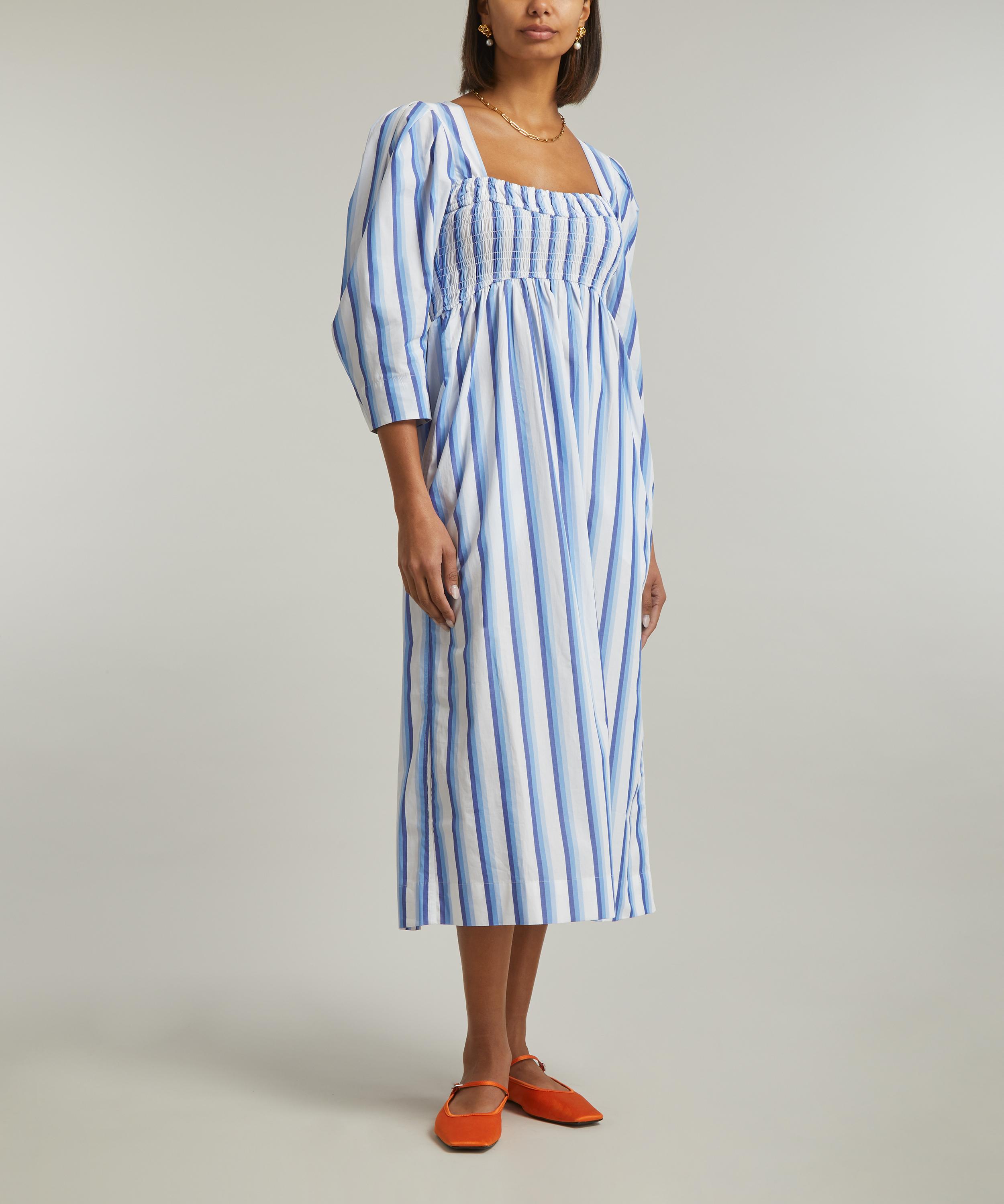 Ganni - Striped Cotton Smock Long Dress image number 2