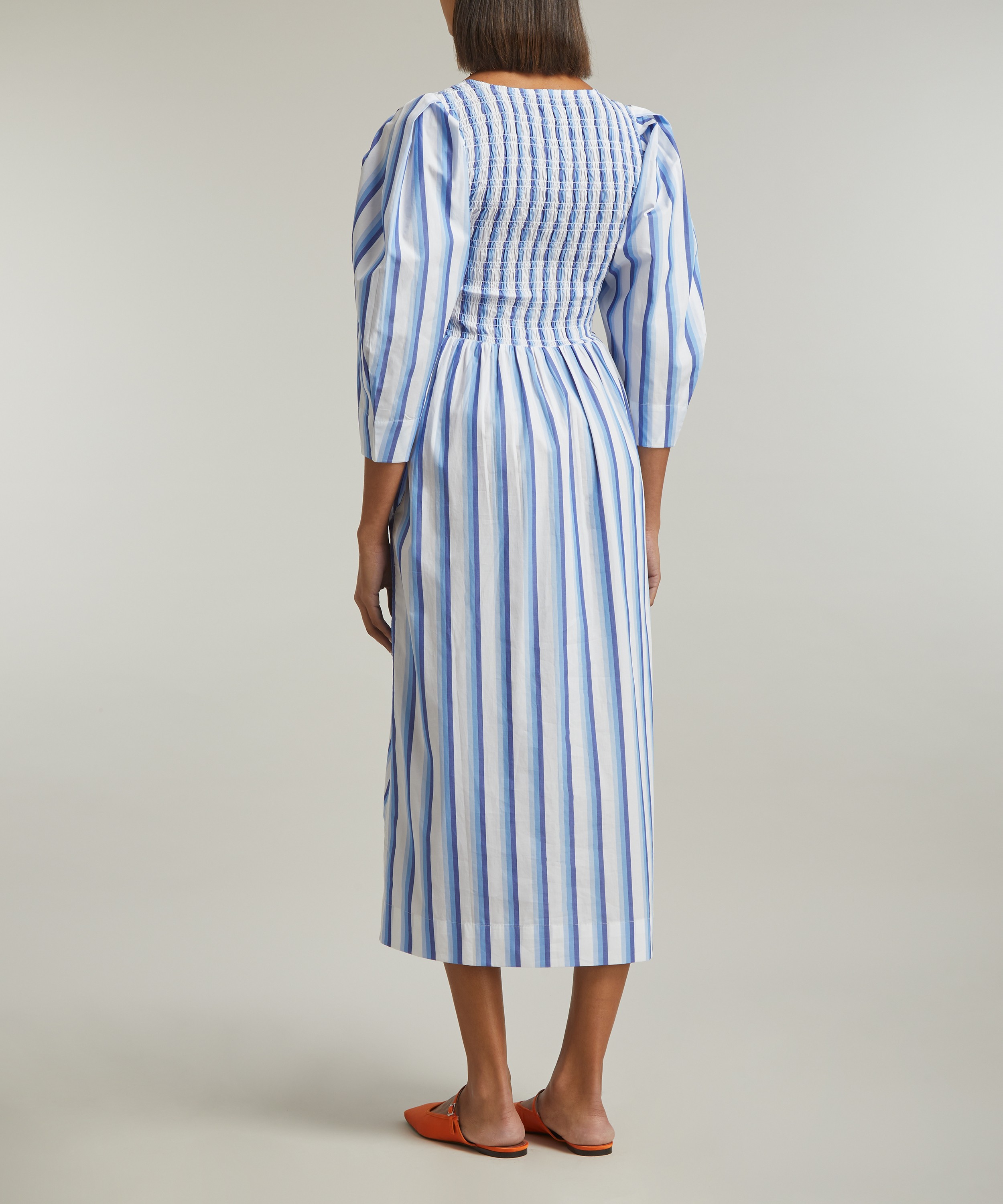 Ganni - Striped Cotton Smock Long Dress image number 3