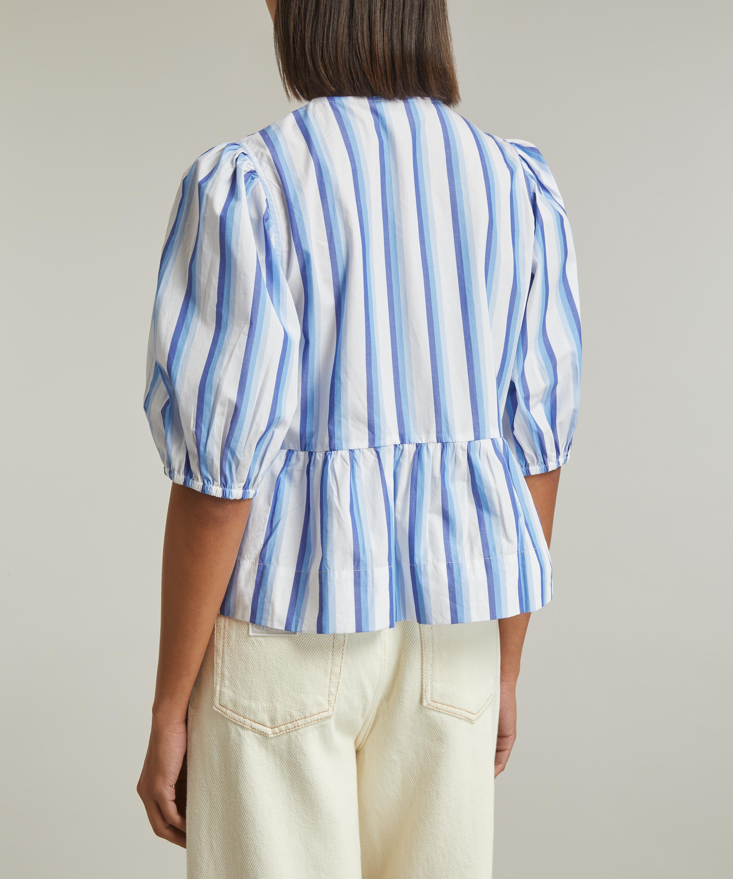 Ganni - Striped Cotton Poplin Peplum Tie Blouse image number 3