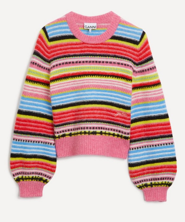 Ganni - Striped Soft O-neck Sweater image number null