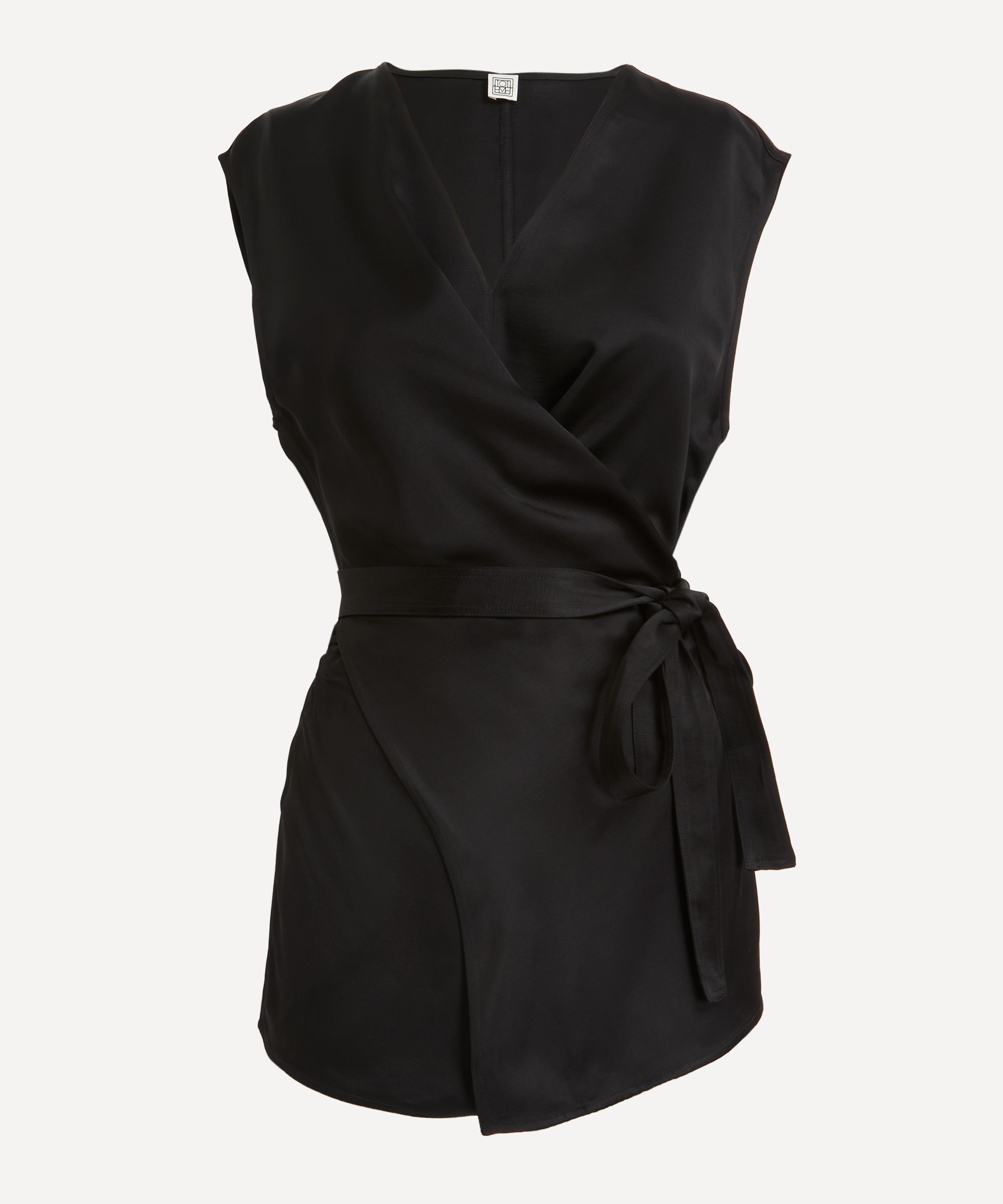 Wrap Around Satin Tie Top Black