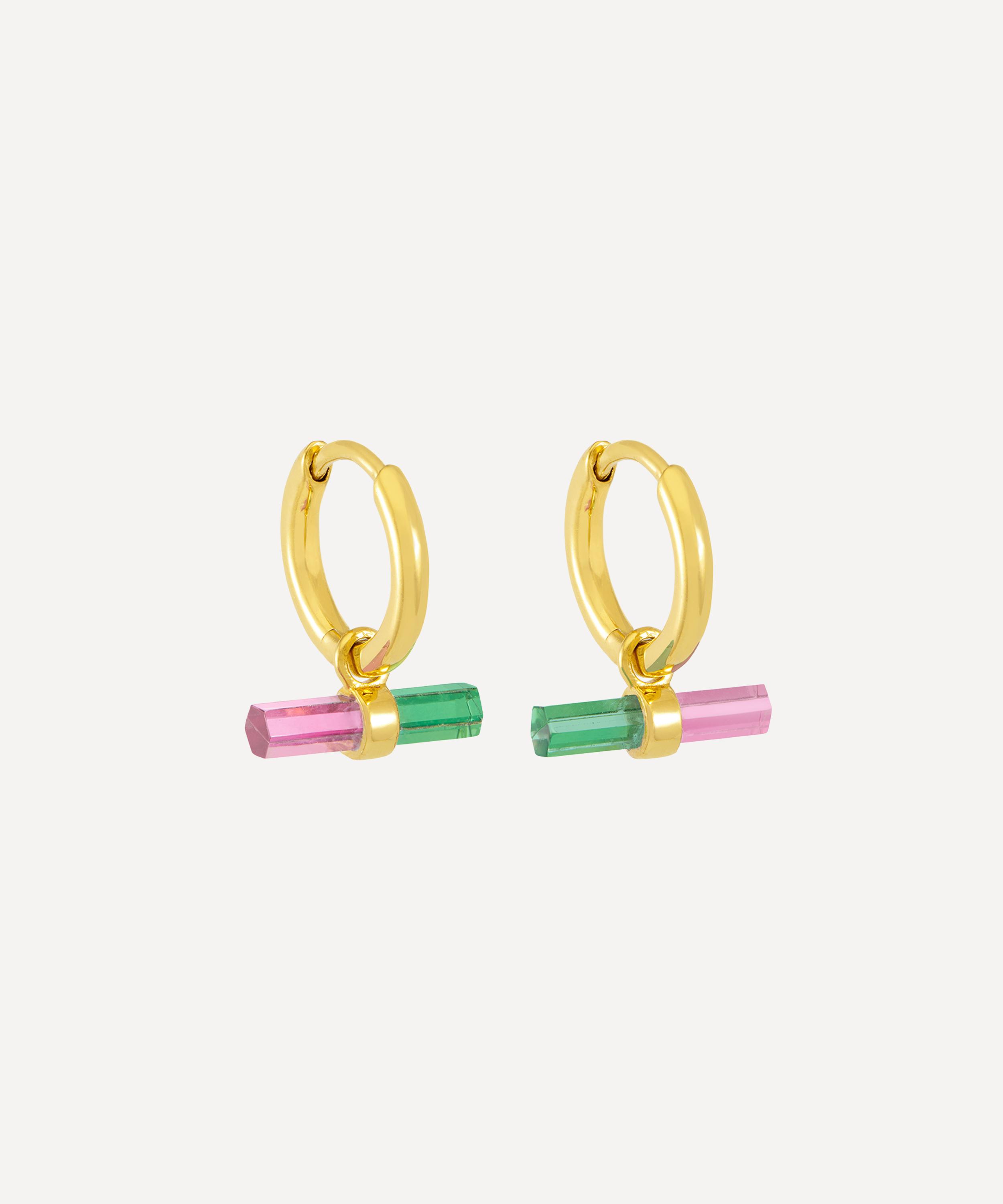 Rachel Jackson - 22ct Gold-Plated Watermelon T-Bar Huggie Hoop Earrings image number 0