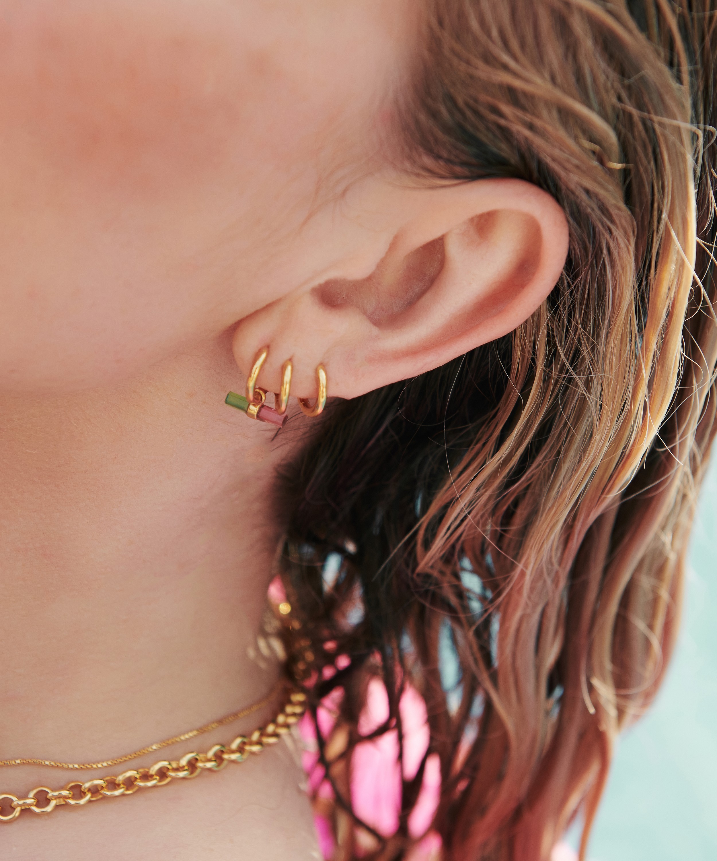 Rachel Jackson - 22ct Gold-Plated Watermelon T-Bar Huggie Hoop Earrings image number 2