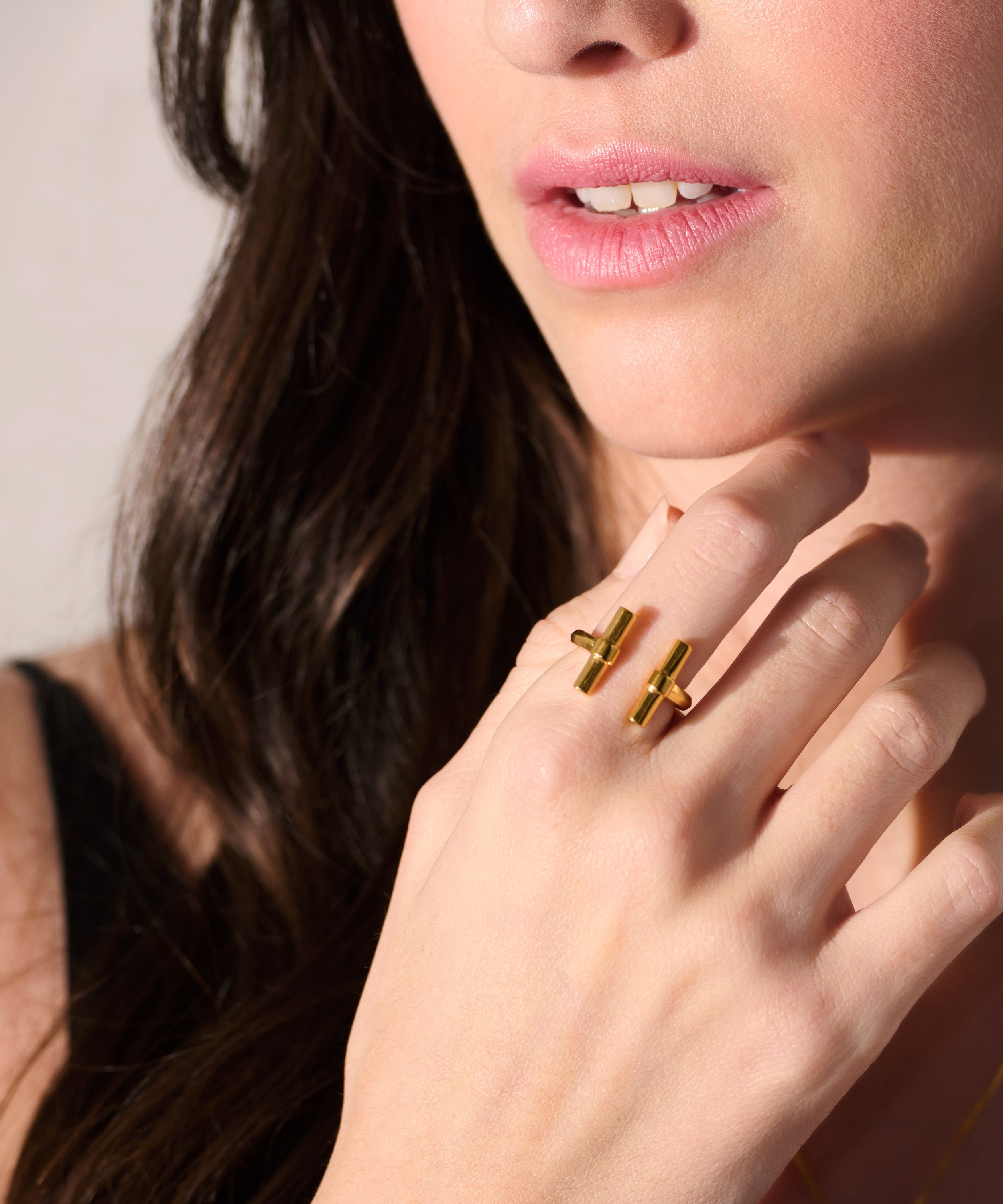 Rachel Jackson - 22ct Gold-Plated Adjustable Size T-Bar Ring image number 1