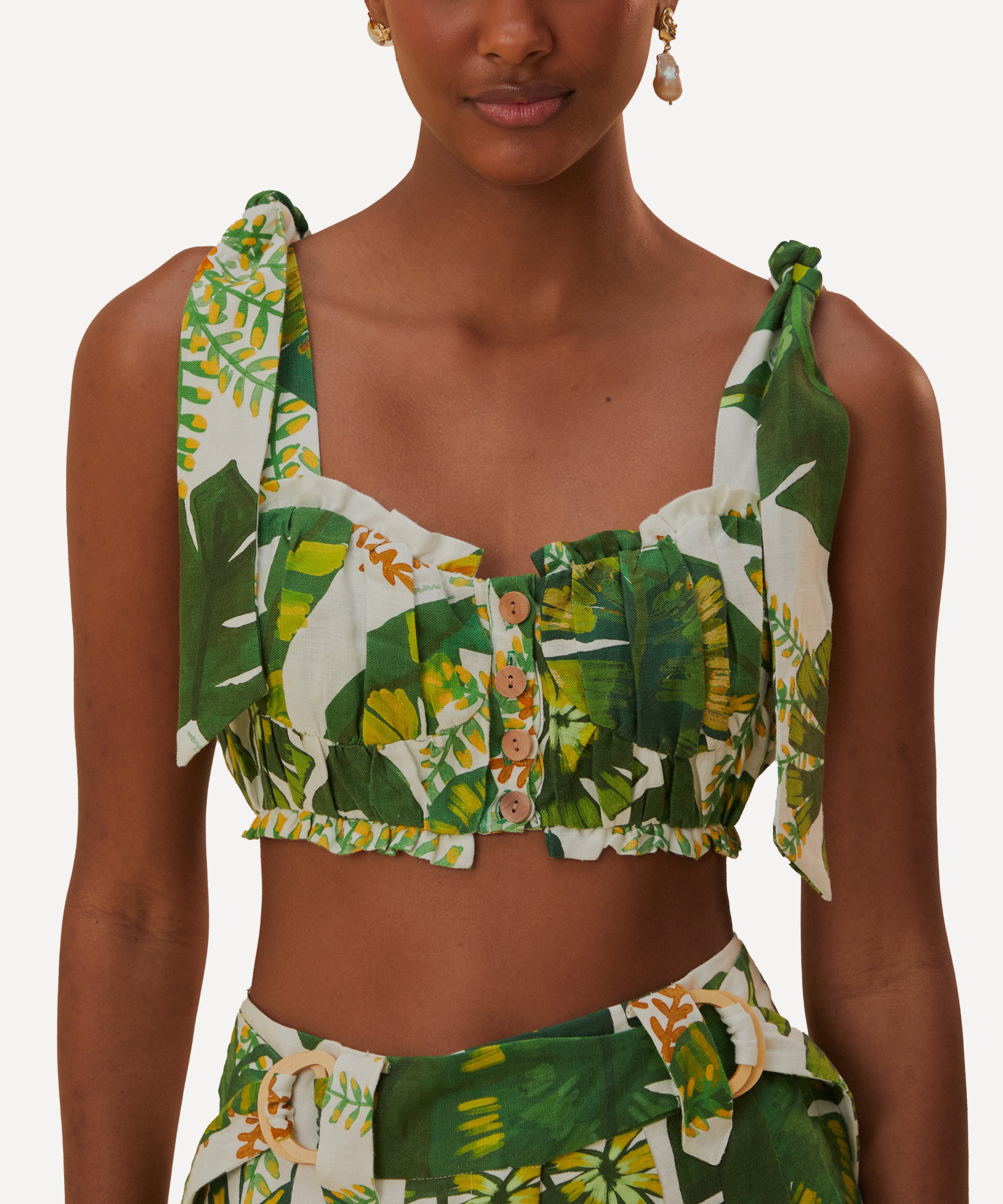 FARM Rio - Tropical Forest Off-White Knot Crop-Top image number 3