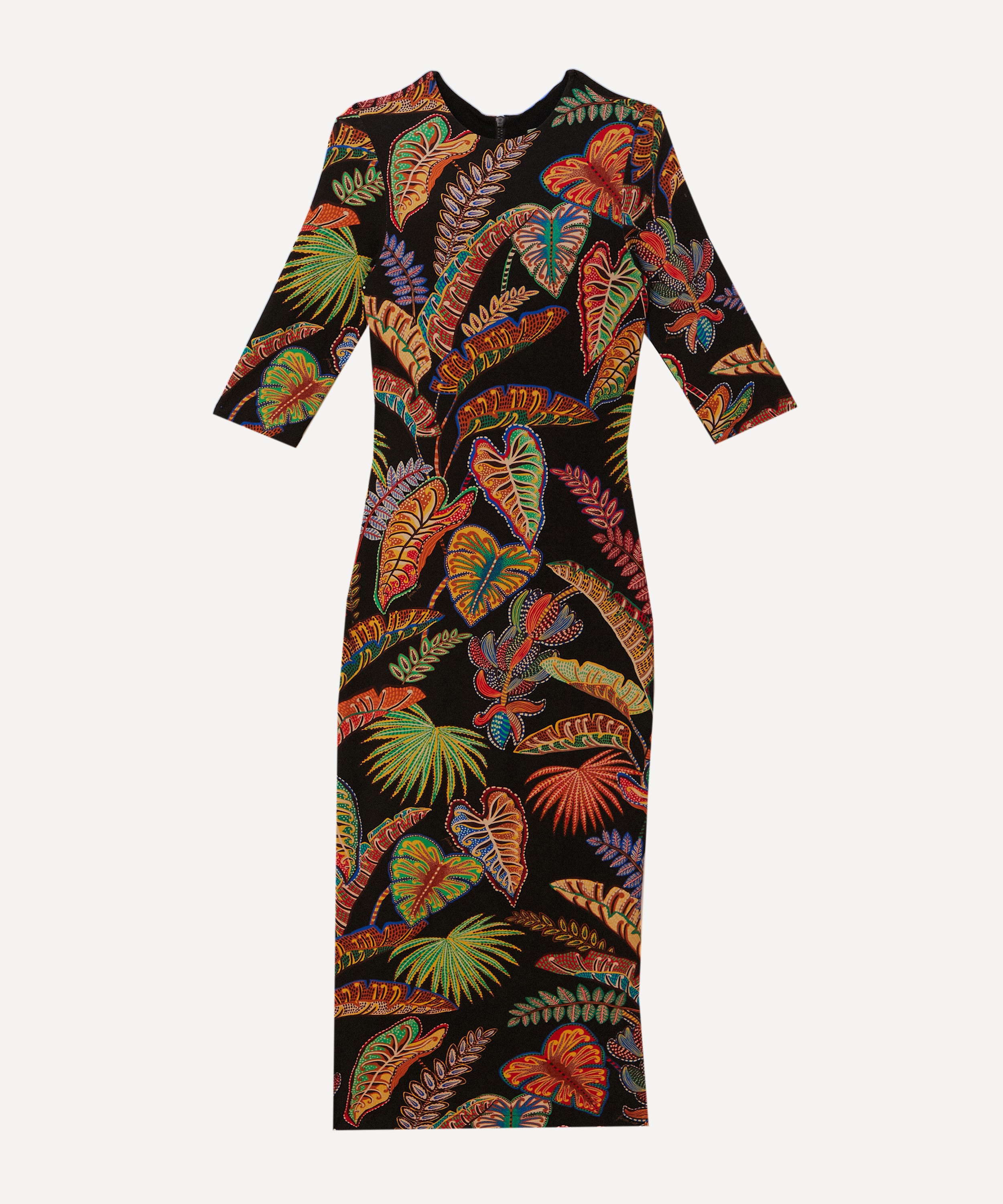 FARM Rio - Cool Foliage Black Jersey Midi-Dress
