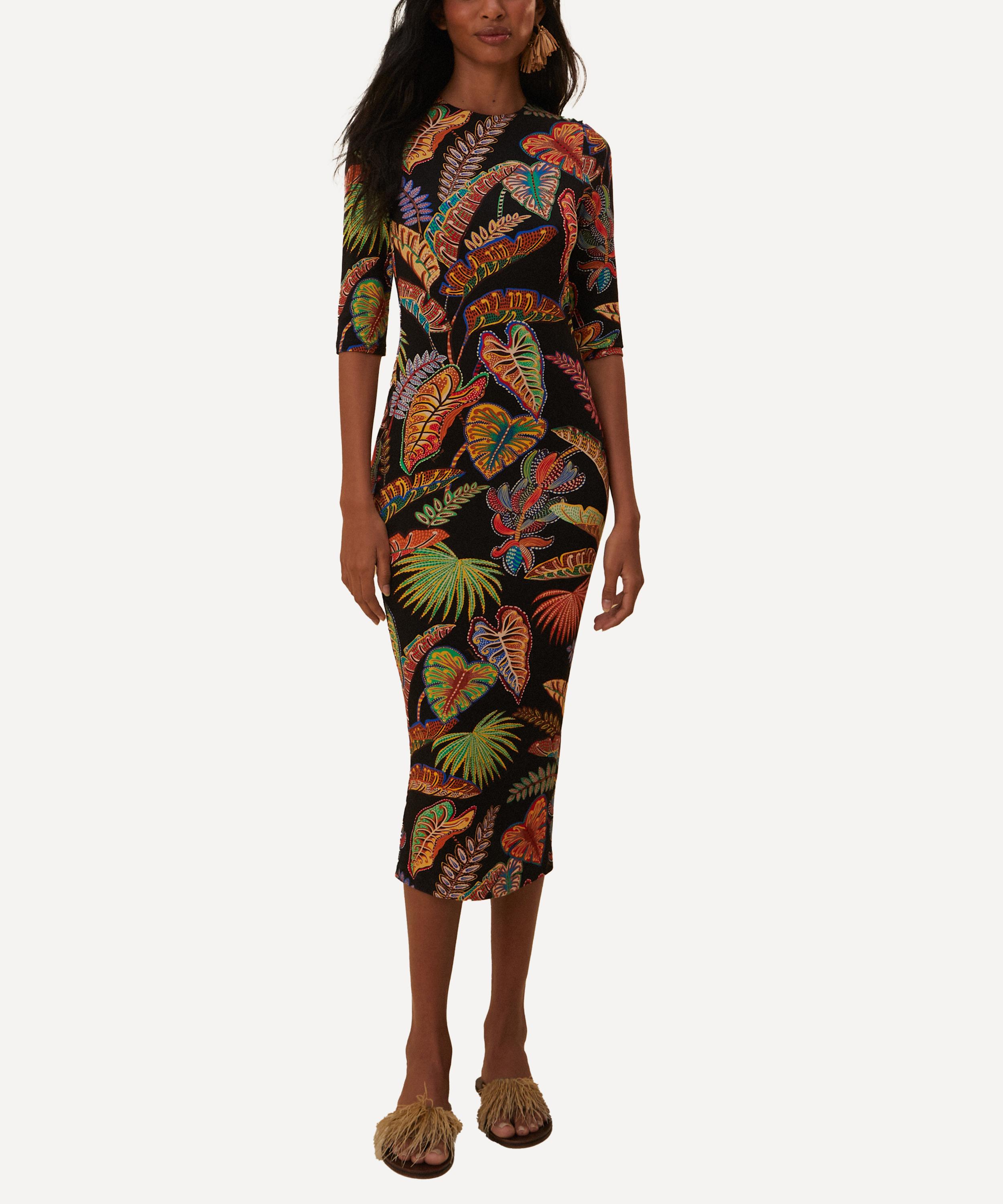 FARM Rio - Cool Foliage Black Jersey Midi-Dress image number 1