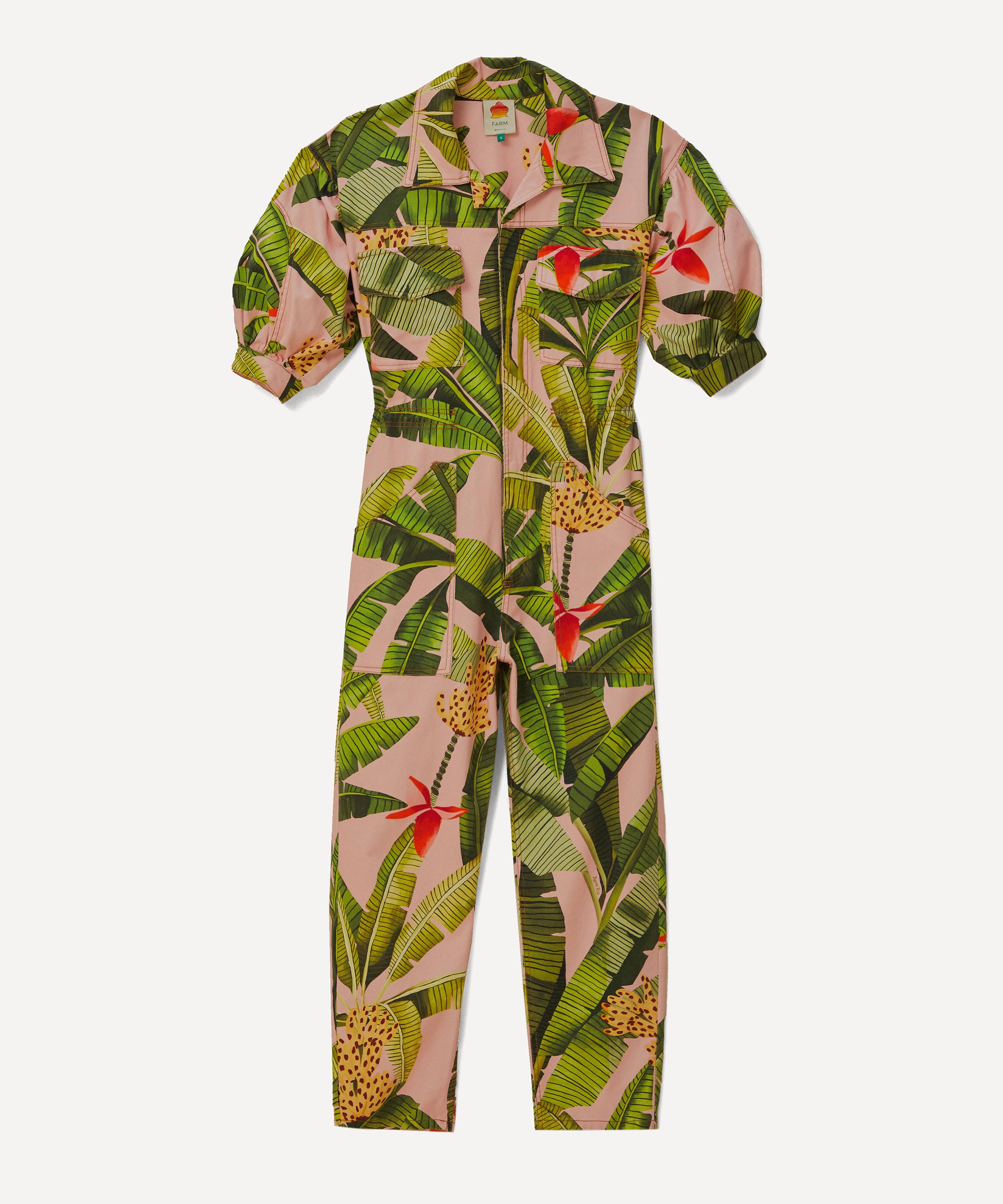 Farm Rio Women s Pink Banana Leaves Jumpsuit Xs