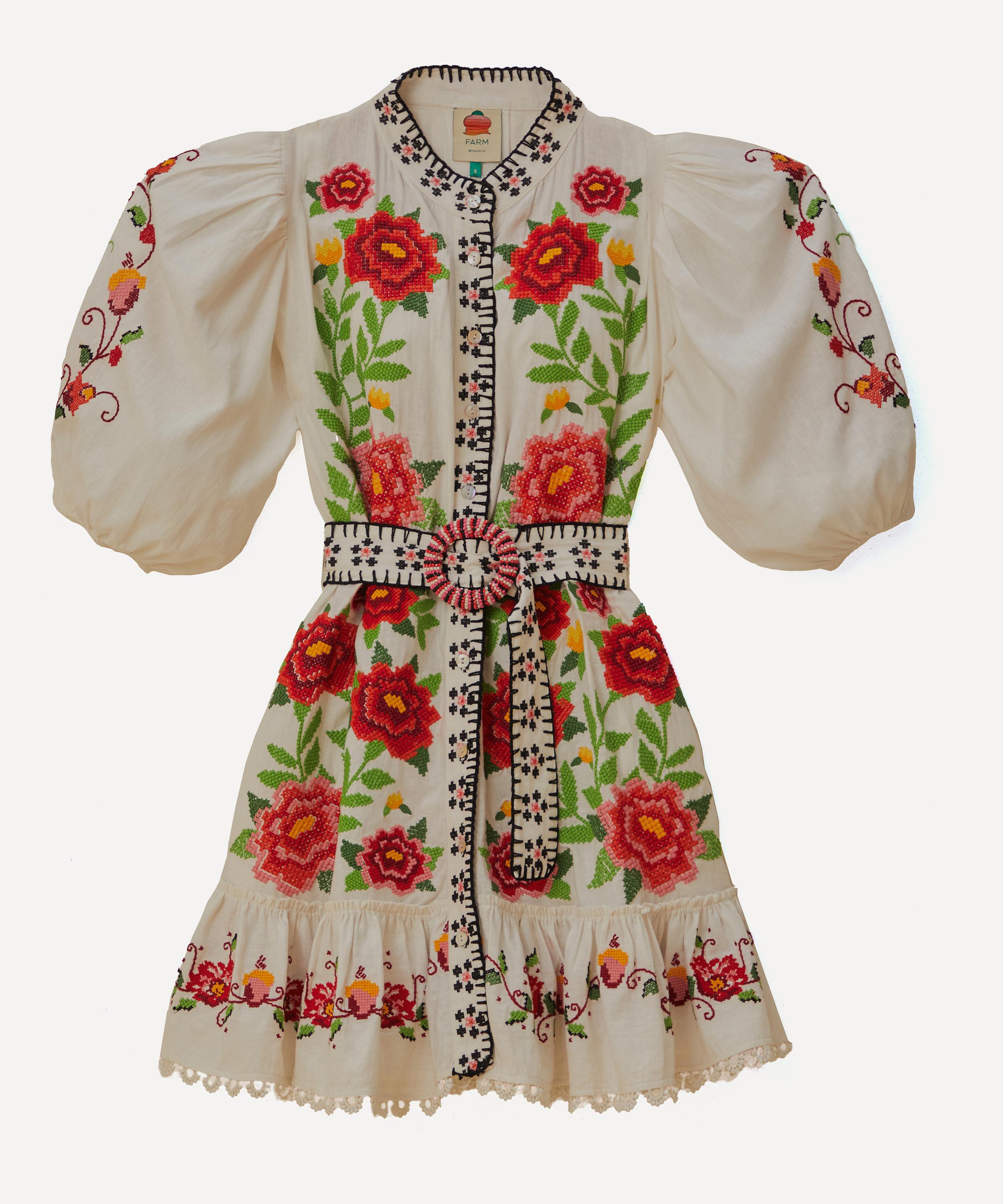 FARM Rio Embroidered Carmina Floral Short-Sleeve Mini Dress | Liberty