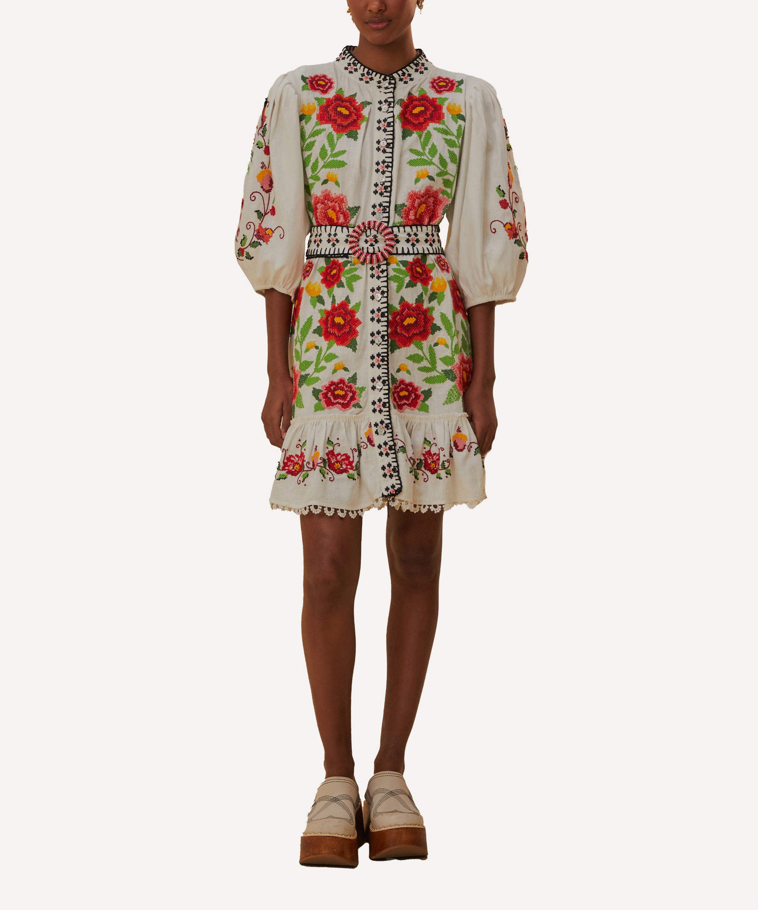 FARM Rio - Embroidered Carmina Floral Short-Sleeve Mini Dress image number 1