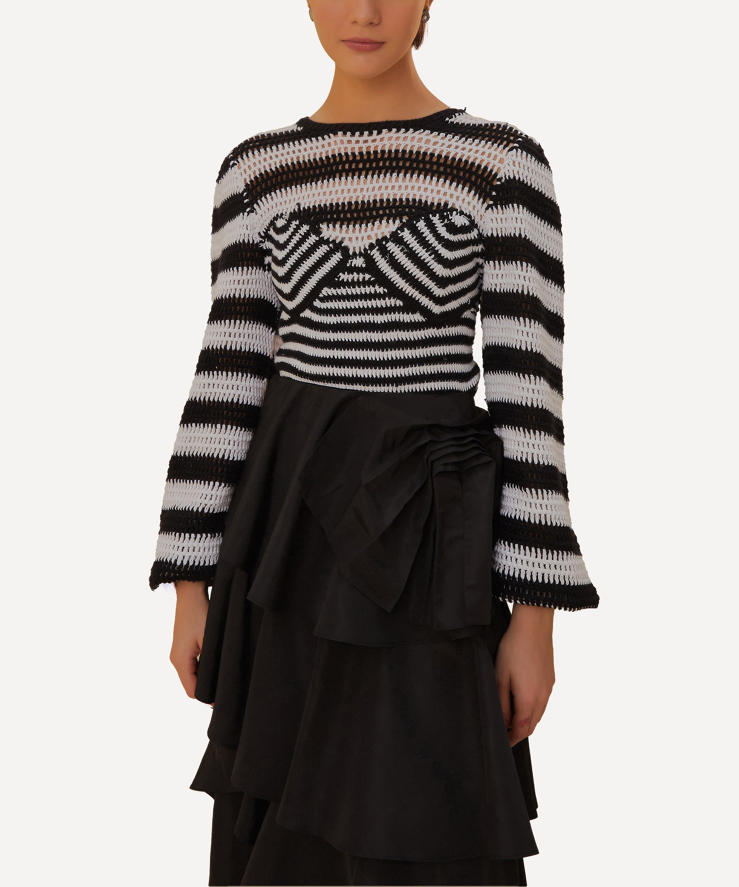 FARM Rio - Black and White Stripes Crochet Blouse image number 1