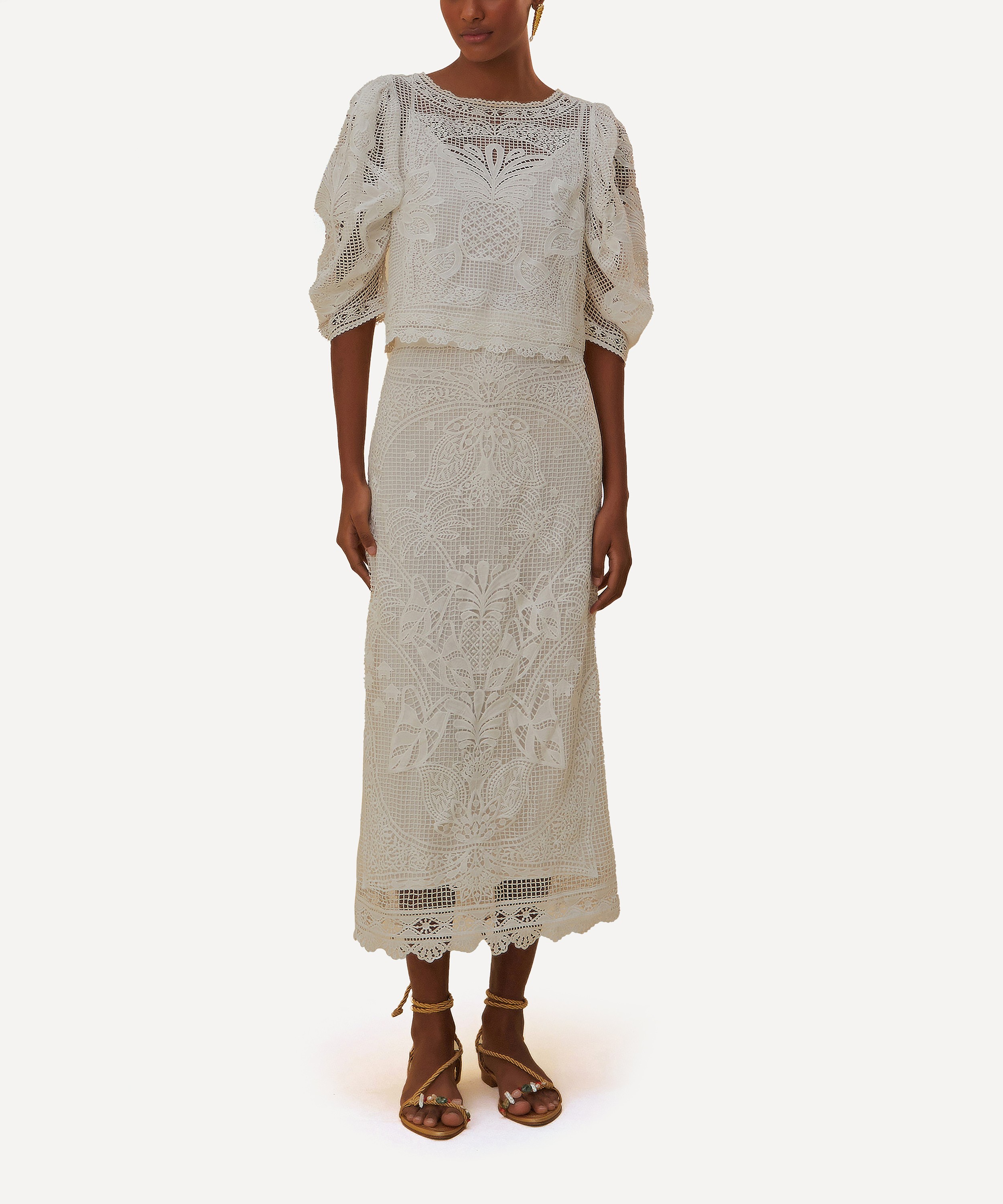 FARM Rio - White Guipure Midi Skirt image number 1