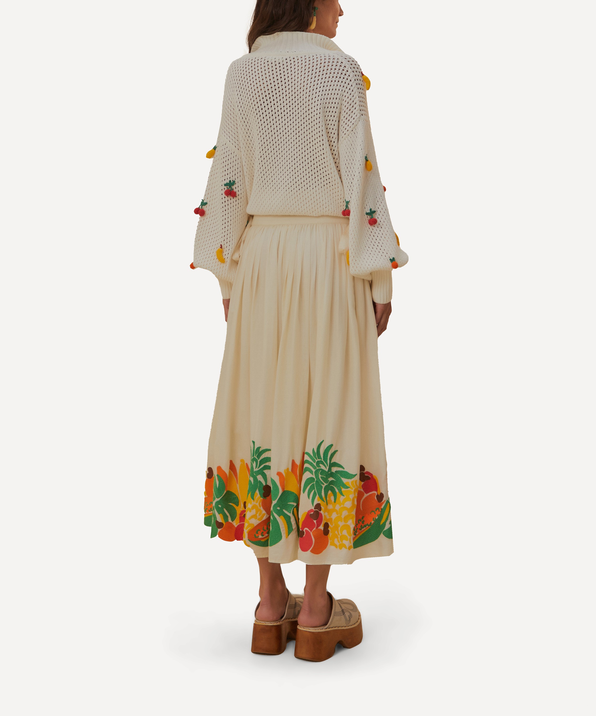 FARM Rio - Embroidered Fruits Side Bow Midi Skirt image number 1