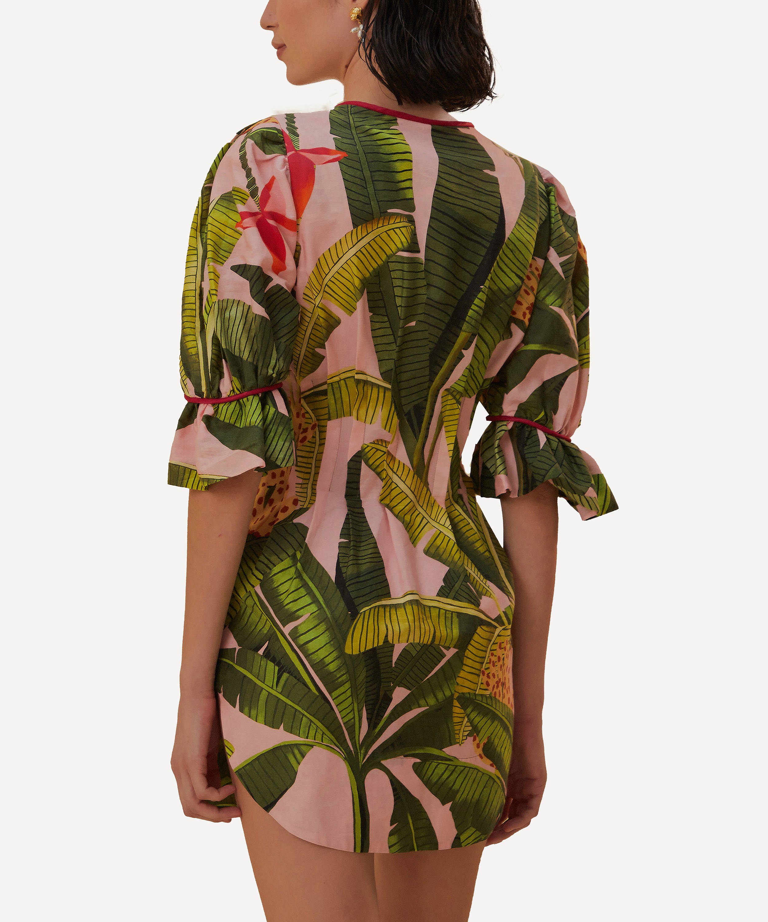 FARM Rio - Pink Banana Leaves V-Neck Mini Dress image number 1