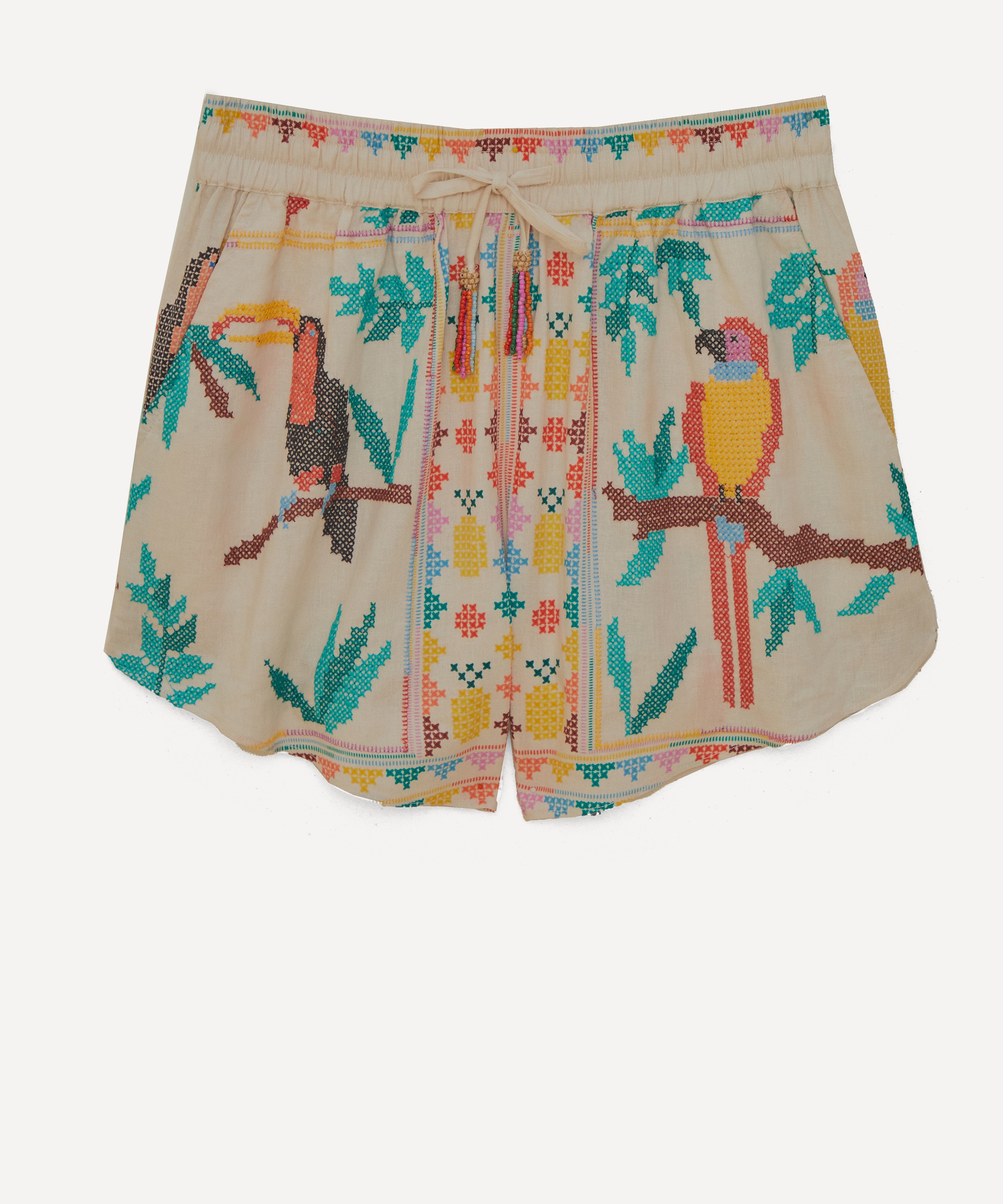 FARM Rio - Off White Stitched Birds Scarf Shorts image number 0