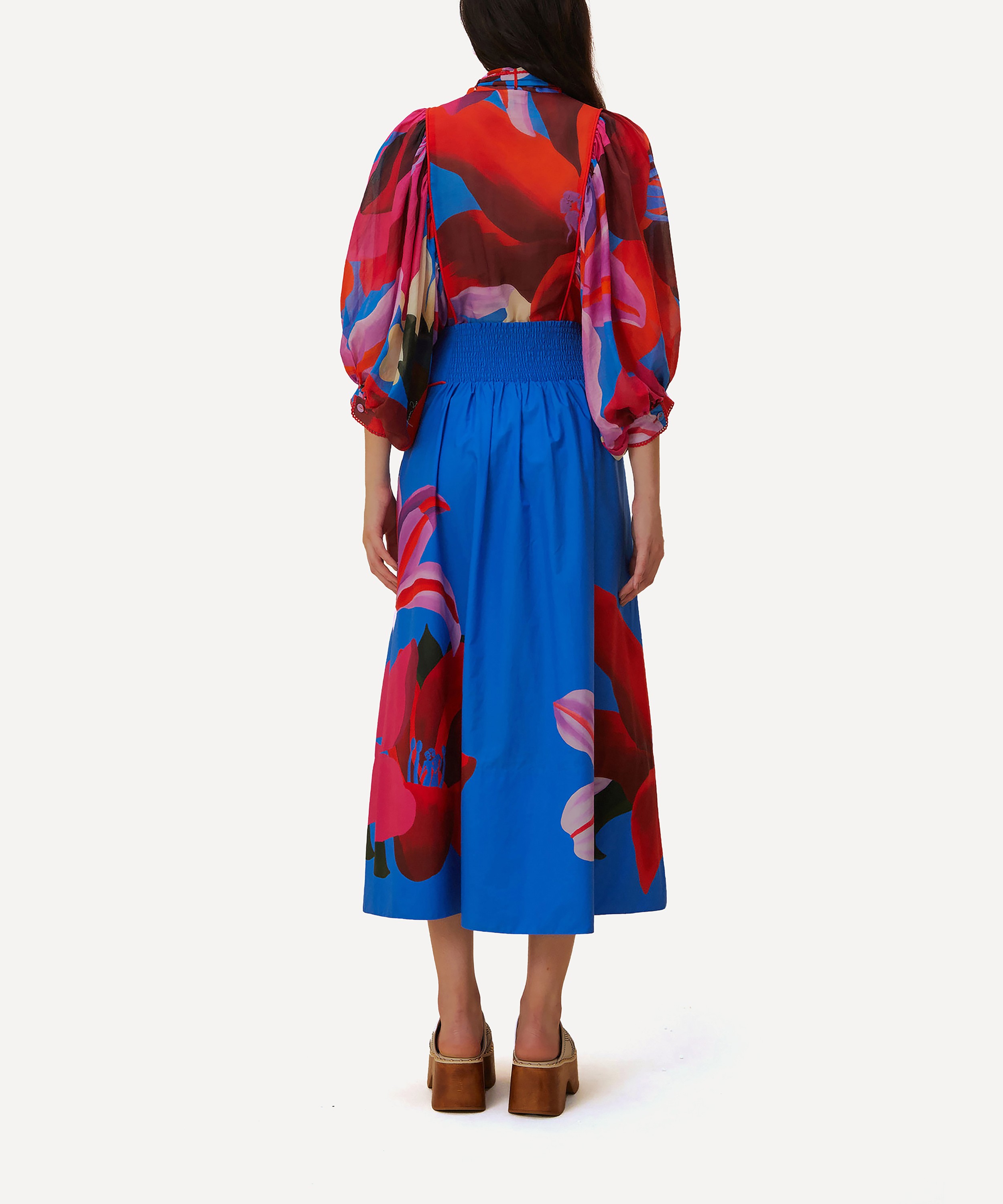 FARM Rio - Watercolour Floral Blue Midi Skirt image number 2