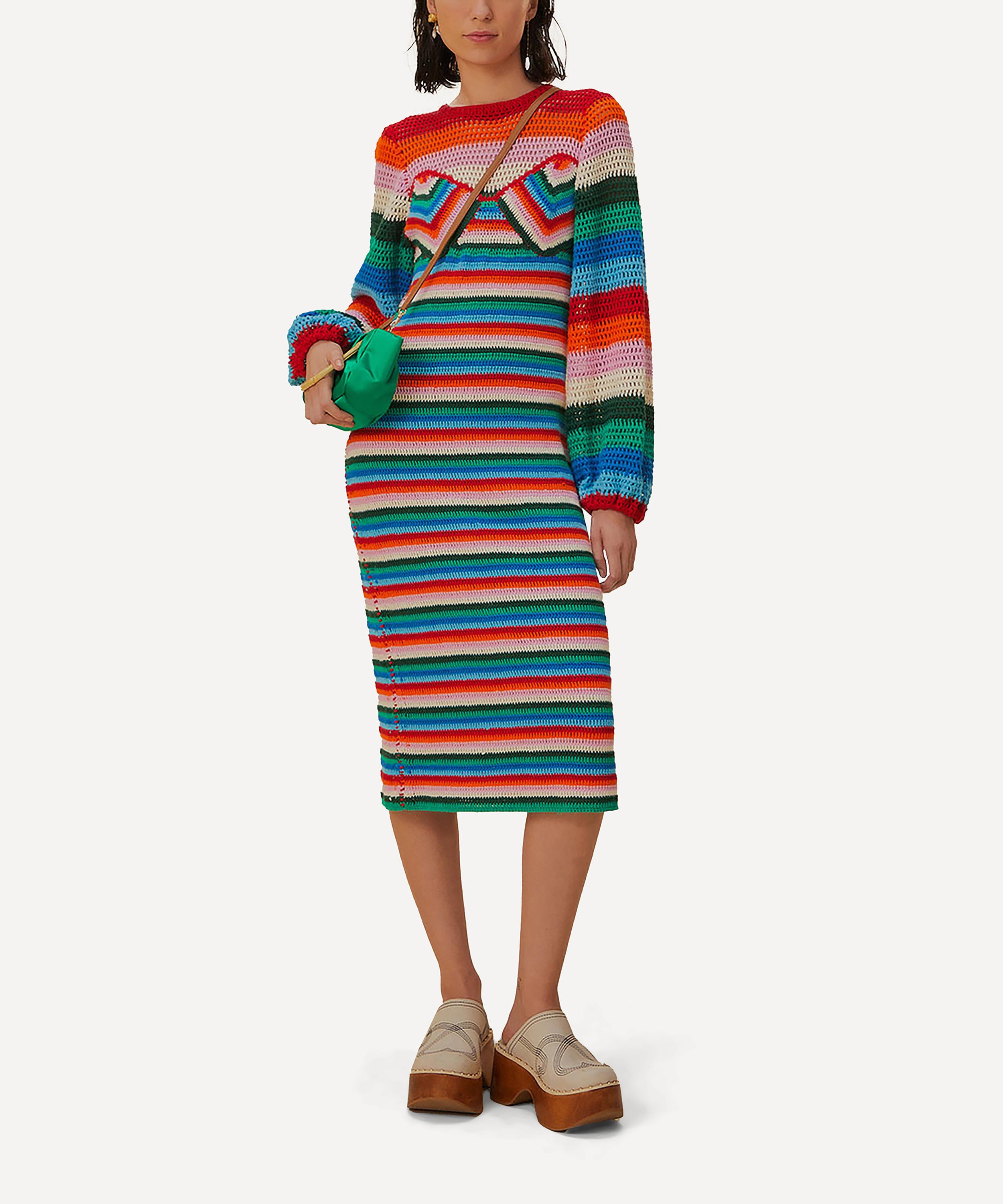 FARM Rio - Colourful Striped Crochet Midi Dress image number 1