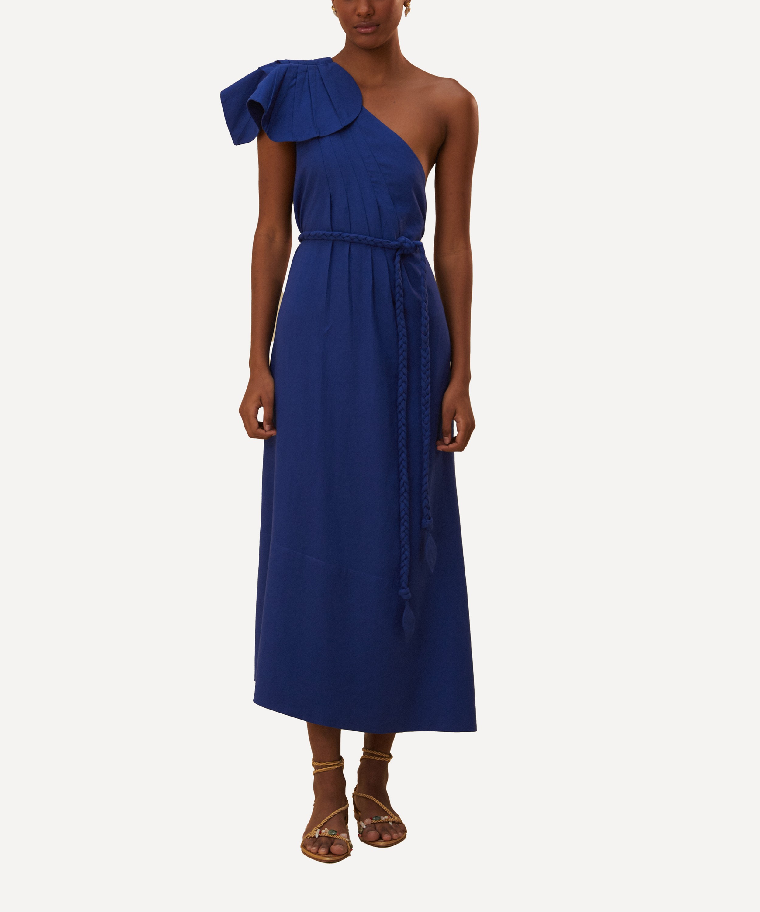 FARM Rio - Navy Blue One Shoulder Leaf Maxi Dress image number 1