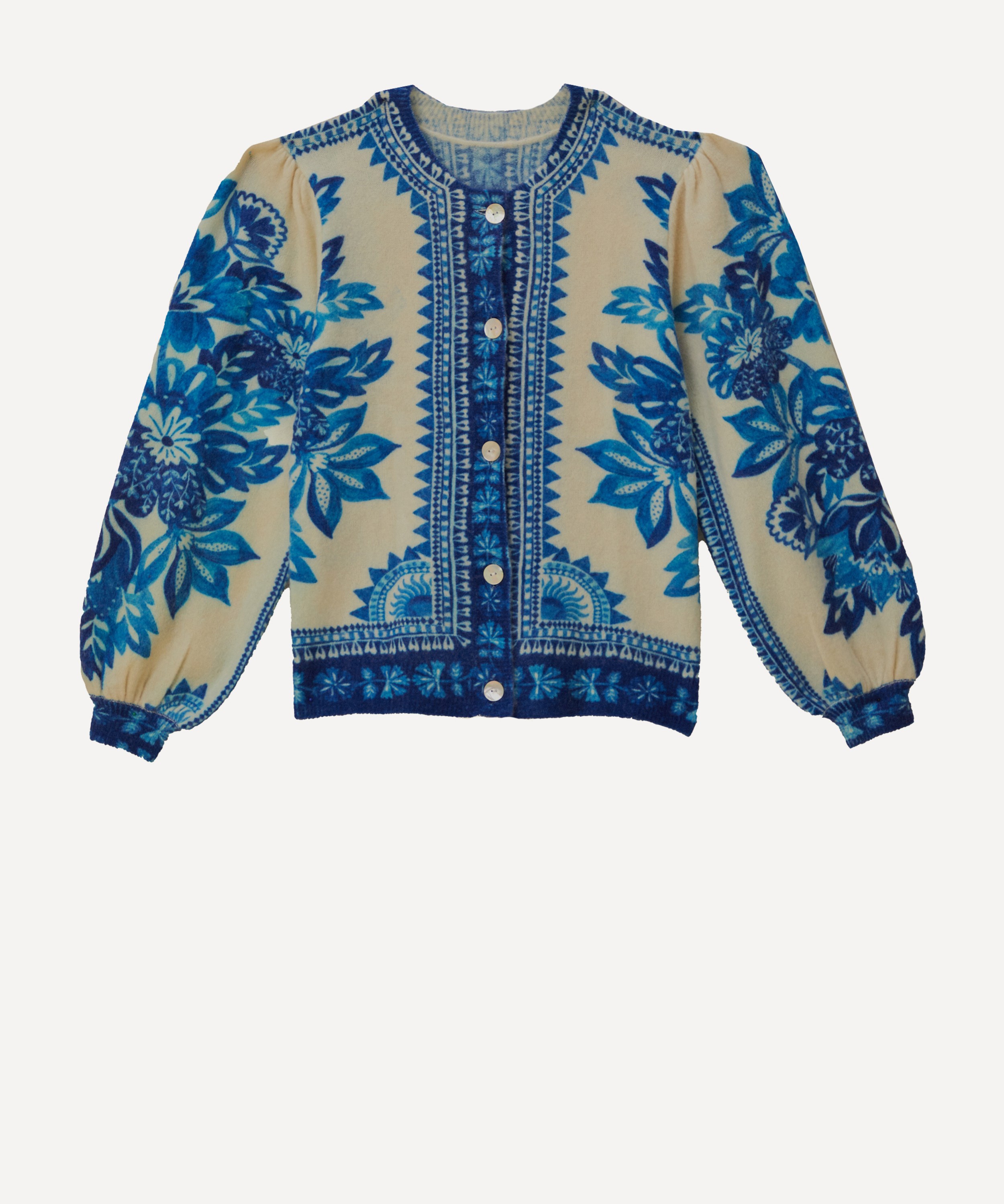 FARM Rio - Off-White Flora Tapestry Knit Cardigan image number 0