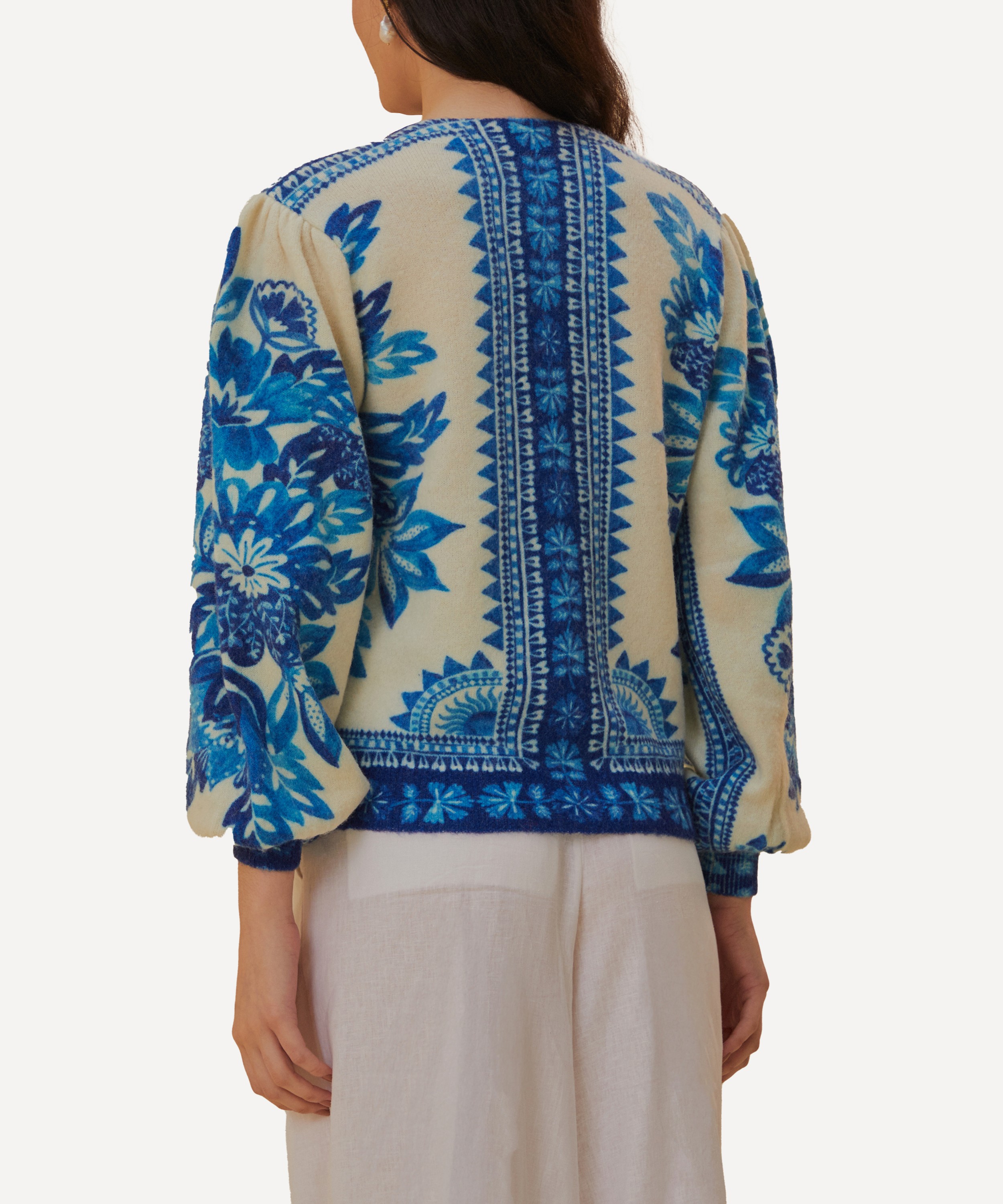 FARM Rio - Off-White Flora Tapestry Knit Cardigan image number 2