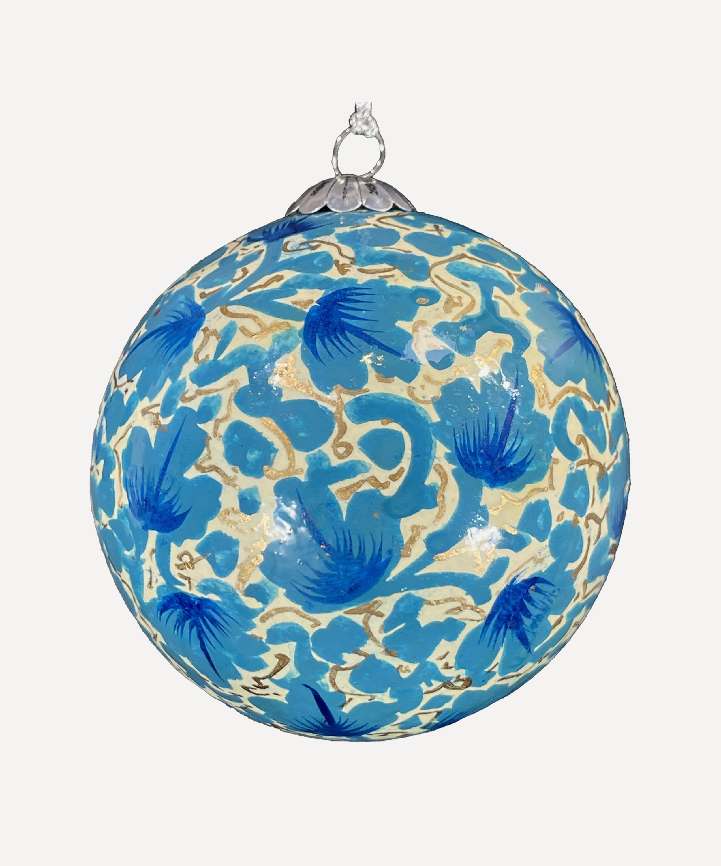 Christmas - Chinar Leaves Blue Papier-Mâché Bauble