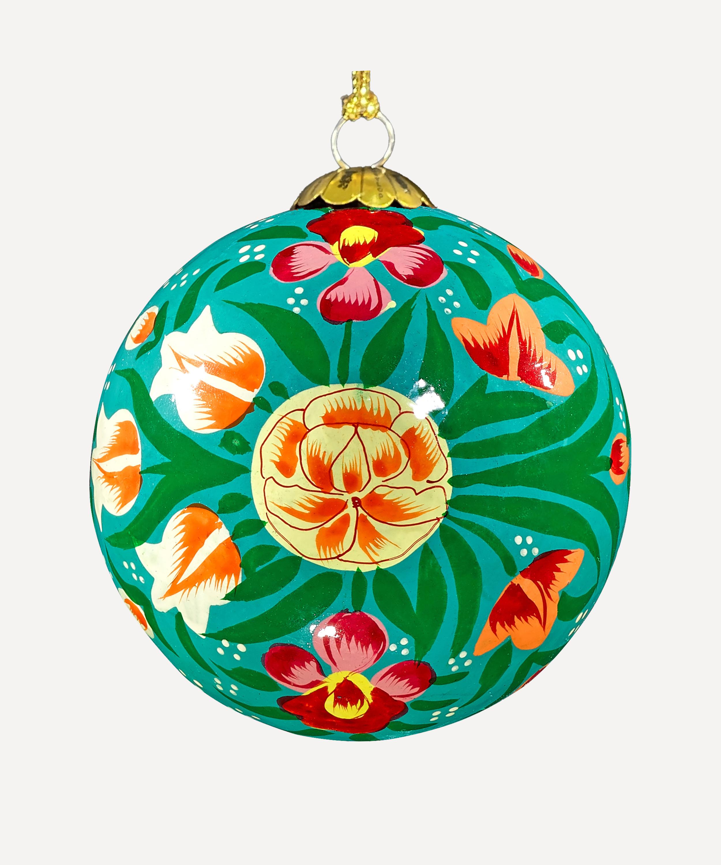 Christmas - Turquoise Blooms Papier-Mâché Bauble image number 0